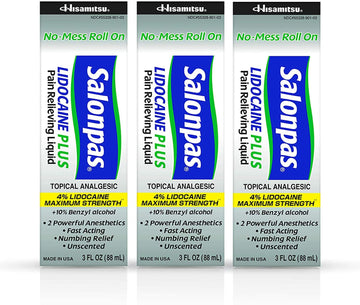 Salonpas LIDOCAINE Plus 3 oz ROLL ON Pain Relieving Liquid! Maximum Strength 4% Lidocaine for Numbing Pain Relief! Mess Free Application! (3 Pack) SalonpasAu supplements
