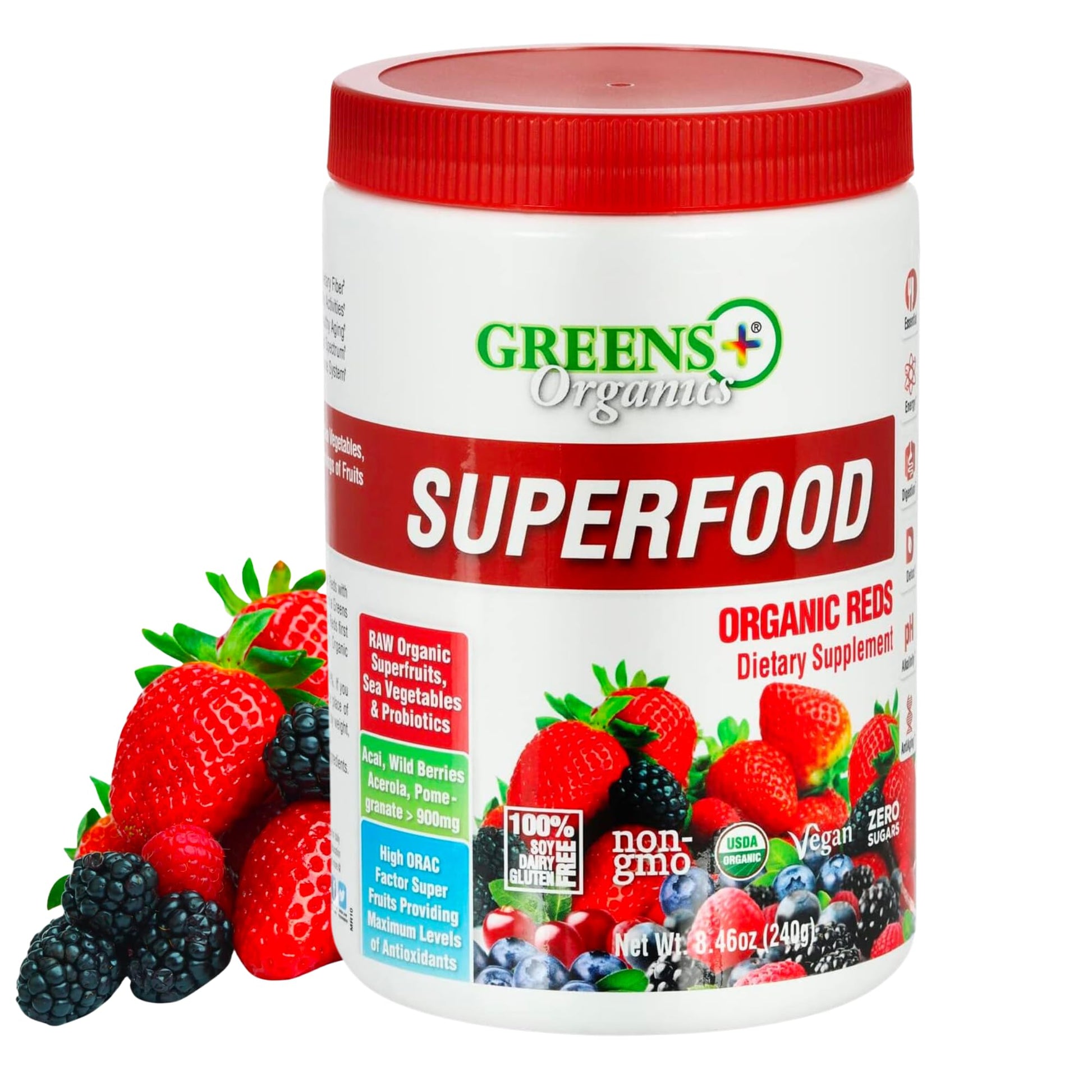 Greens+ Organic Reds Superfood Powder Camu Camu Dietary 400mg Vitamin C SuperFruit Supplement 120 Capsules, 100% Natural, Vitamins & Minerals, Vegan, Soy/Dairy/Gluten Free Greens+Au supplements