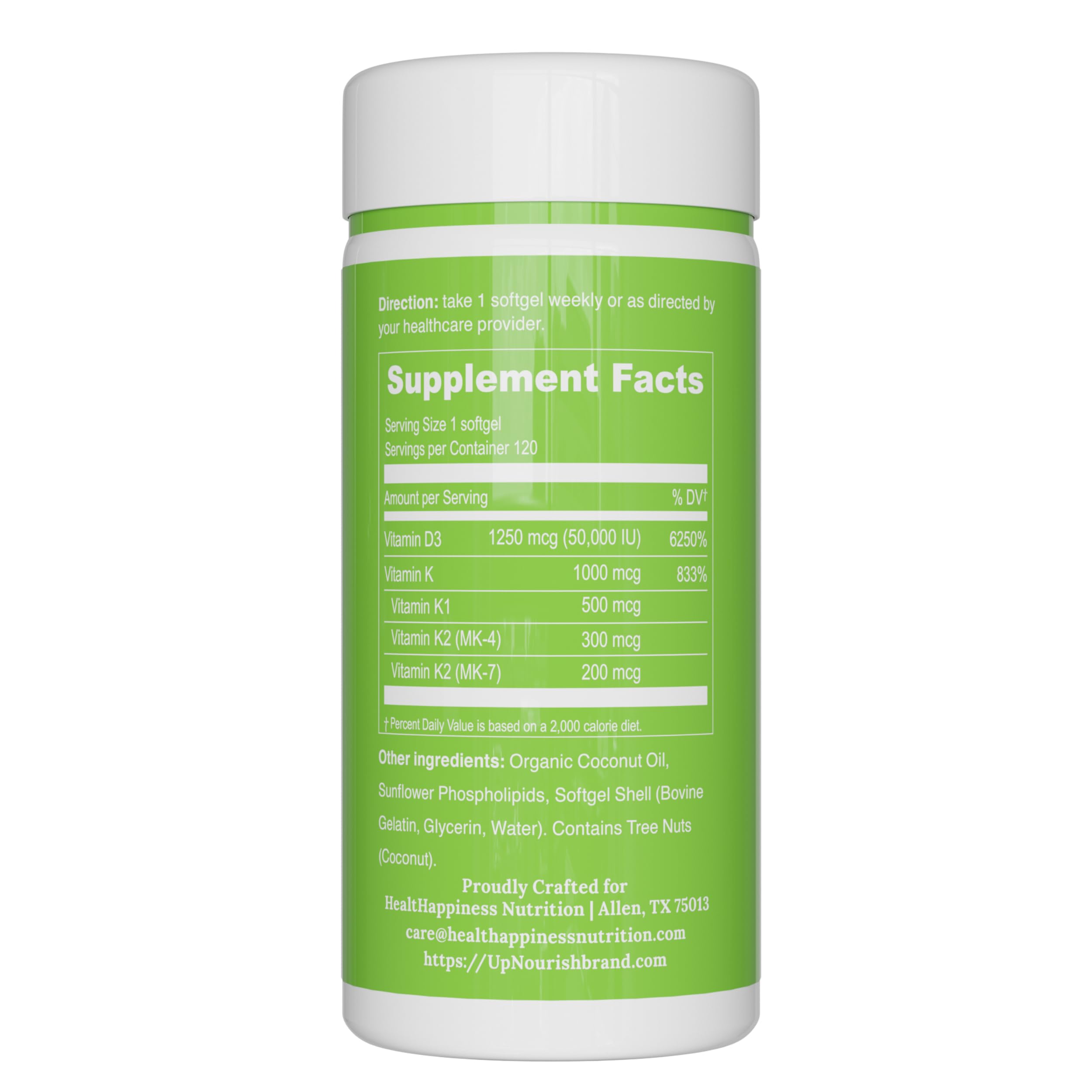 UpNourish Liposomal Vitamin D3 50000 IU (Vitamina D3 de 50000) with 1000 mcg Vitamin K, High Dose Vitamin D3 K2, Vitamin D 50000 IU with K1, K2 MK-4 and MK-7, 120 Mini Softgels UpNourishAu supplements