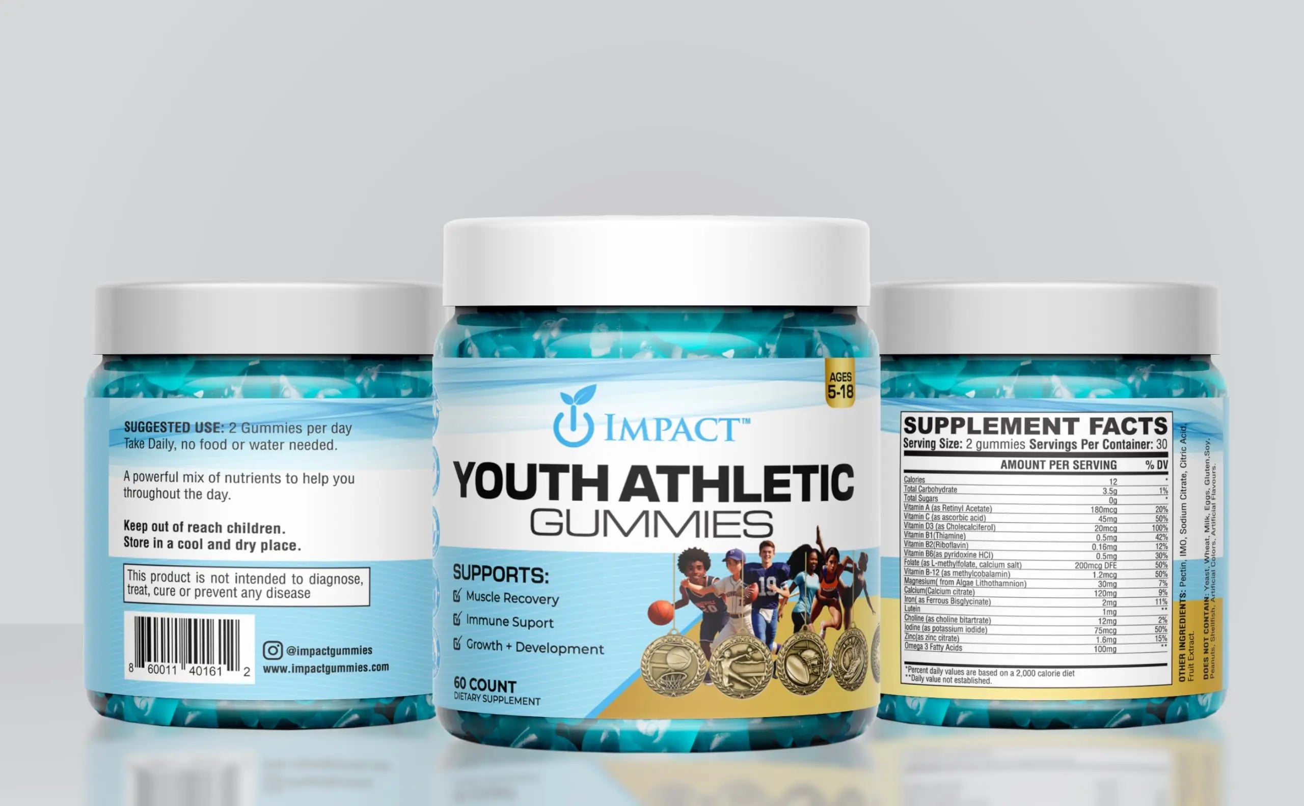 Youth Athletic Gummies – Kids Multivitamin Gummies with Essential Nutrients, Immune & Energy Support, Vegan & Gelatin-Free IMPACTAu supplements