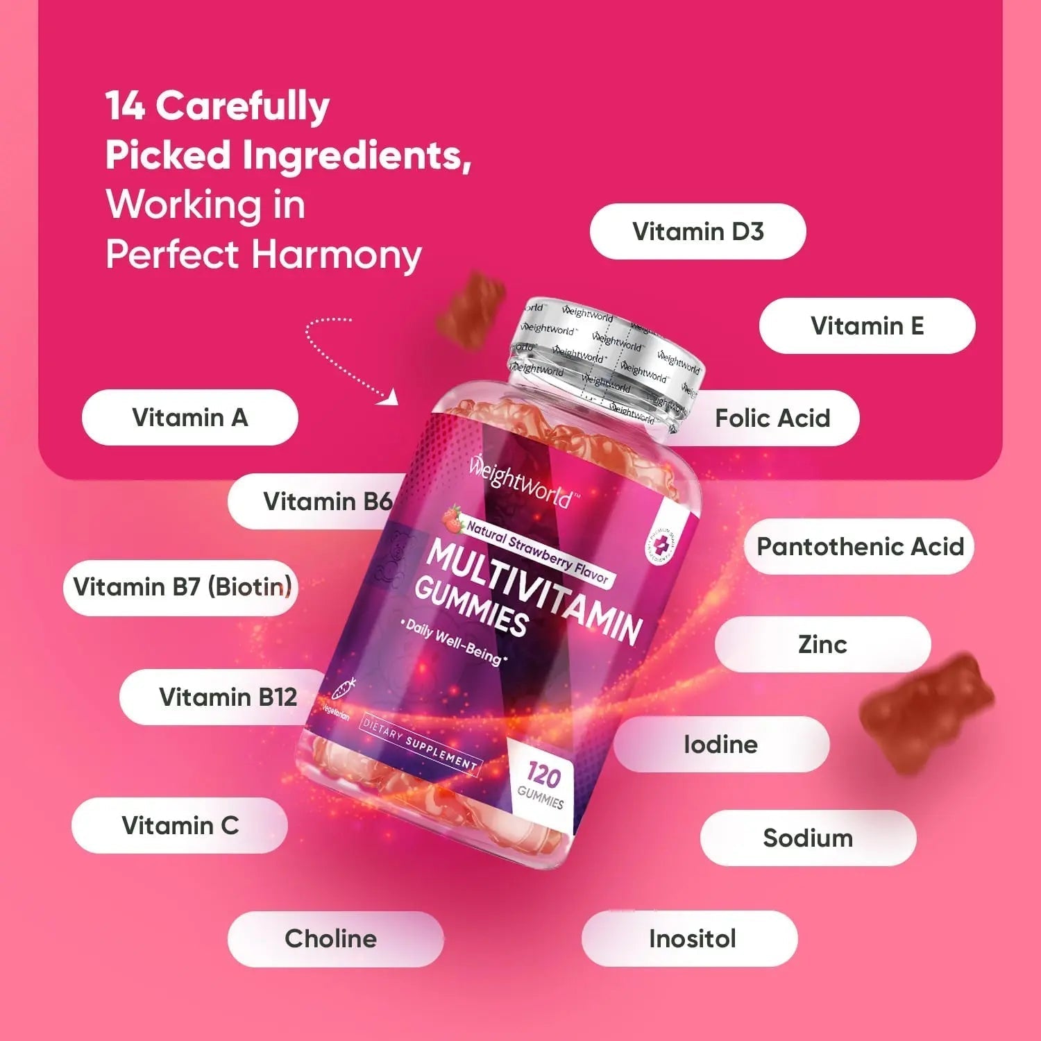 WeightWorld Adult Multivitamin Gummies for Women & Men of All Age - Halal-Suitable with Key Ingredients Like Vitamin A, C, D3, B6, B12 & Biotin WeightWorldAu supplements