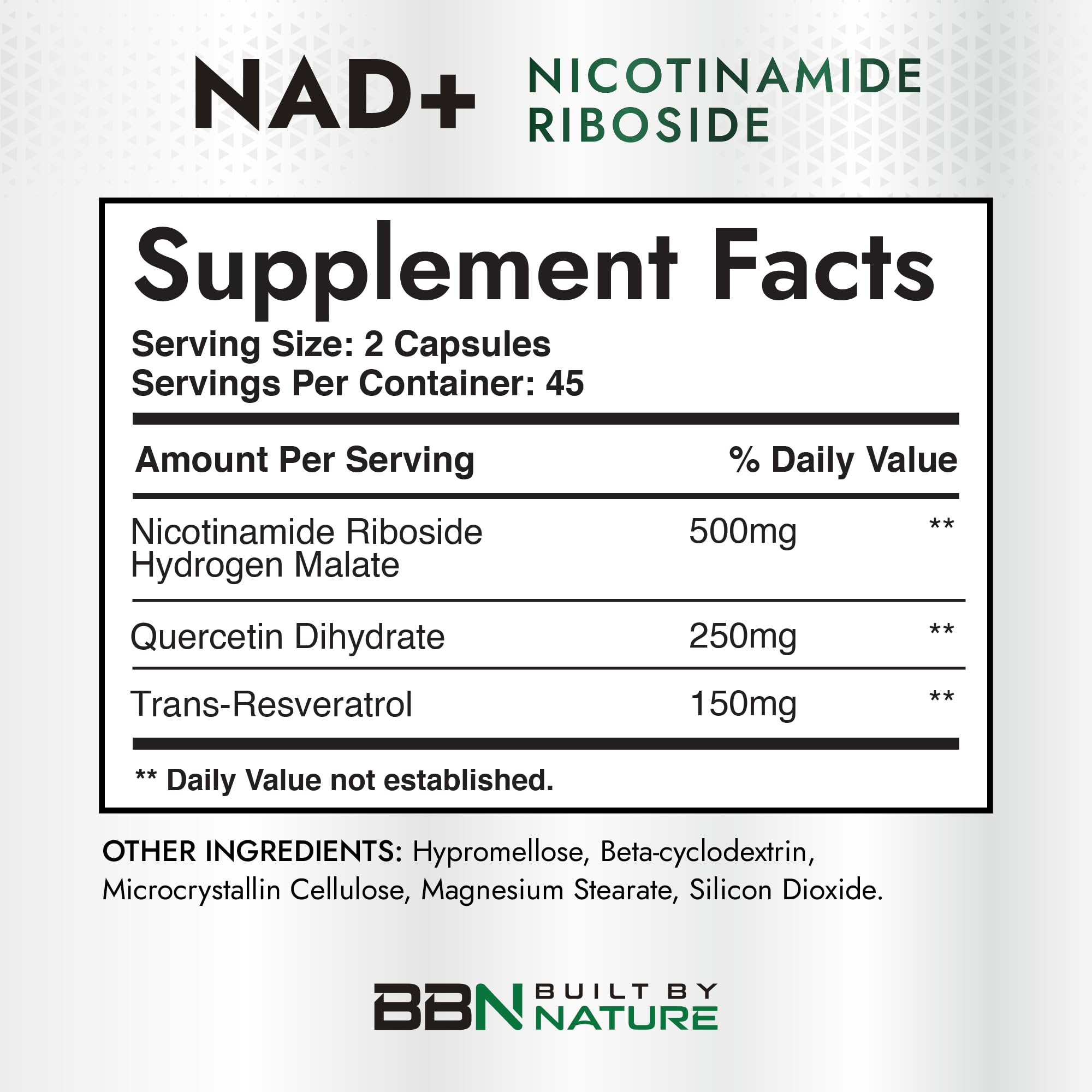 Built by Nature NAD Supplement – NAD+ Nicotinamide Riboside with Resveratrol & Quercetin 900mg Formula – NMN Alternative Supplement for Energy, Cellular Health & Anti-Aging – 90 Capsules Built by NatureAu supplements