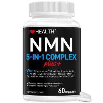 I LOVE HEALTH NMN Complex Plus+ for Women & Men with NAC, Alpha Lipoic Acid, CoQ10 & Resveratrol – 5-in-1 Cellular Energy & Healthy Aging Support – 60 Capsules, Non-GMO, Made in USA I LOVE HEALTHAu supplements