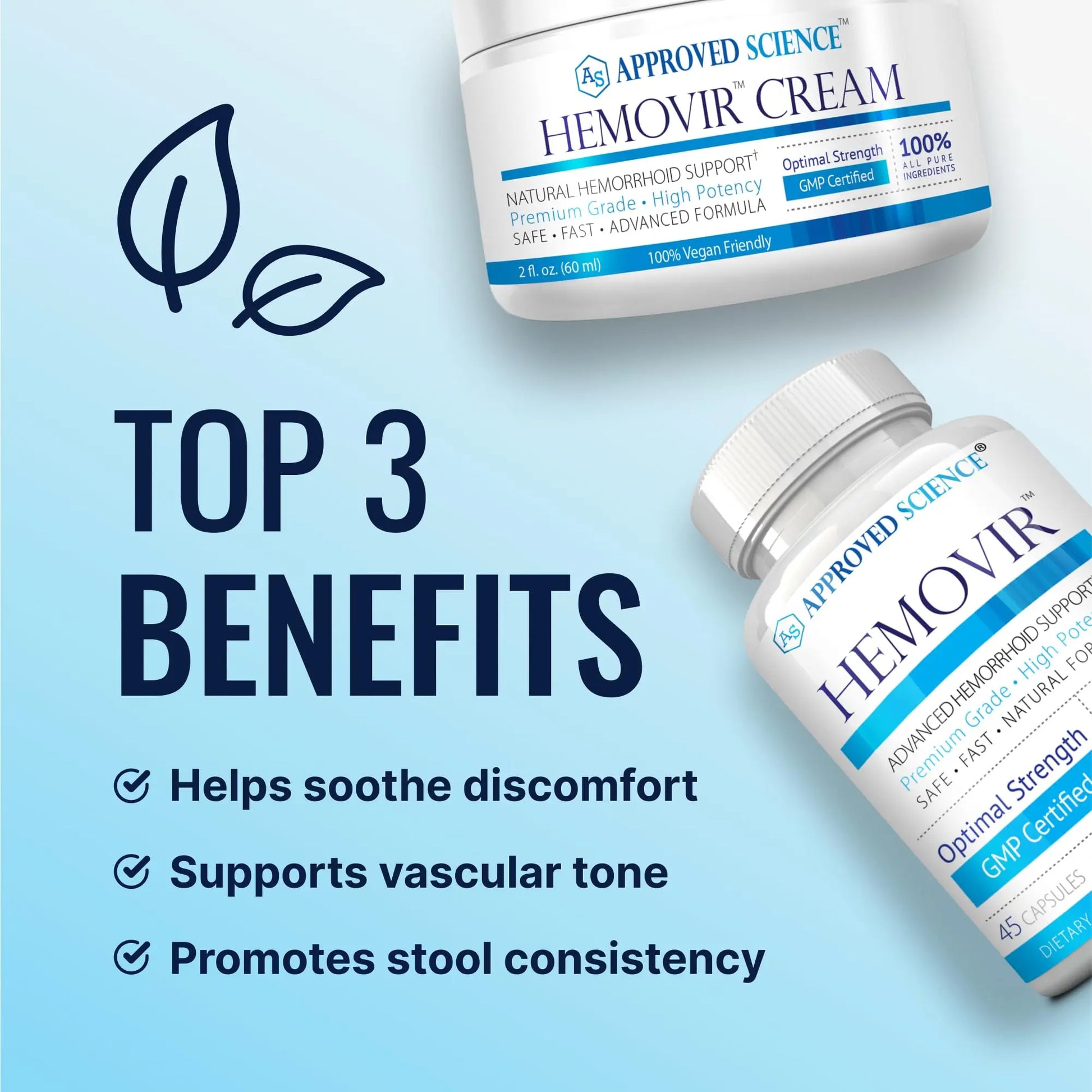 Approved Science Hemovir - Hemorrhoid Capsules and Cream - Dual-Action Stops Itching and Optimizes Blood Flow - Internal and External Care - 45 Capsules + 2 Fl Oz - Vegan - Non GMO - Made in The USA Approved ScienceAu supplements