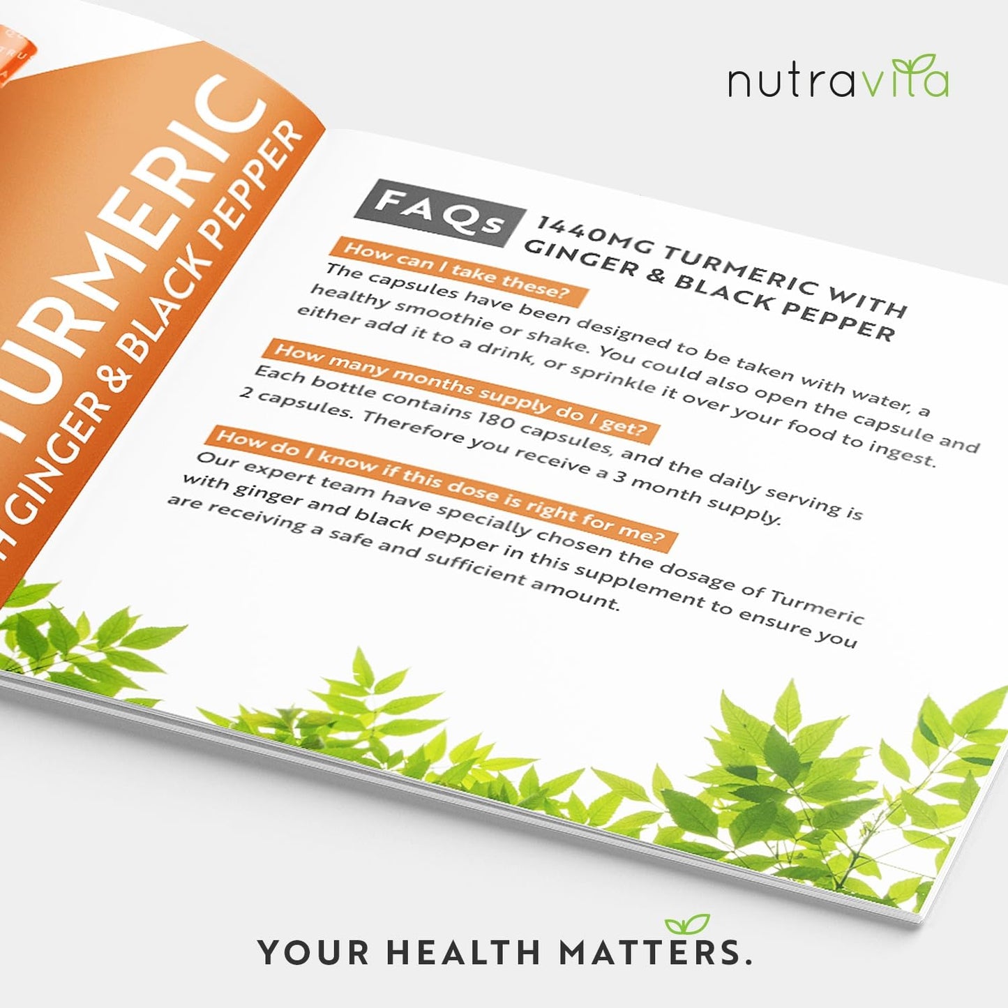 Organic Turmeric 1440mg (High Strength) with Black Pepper & Ginger - 180 Vegan Turmeric NutravitaUS supplements