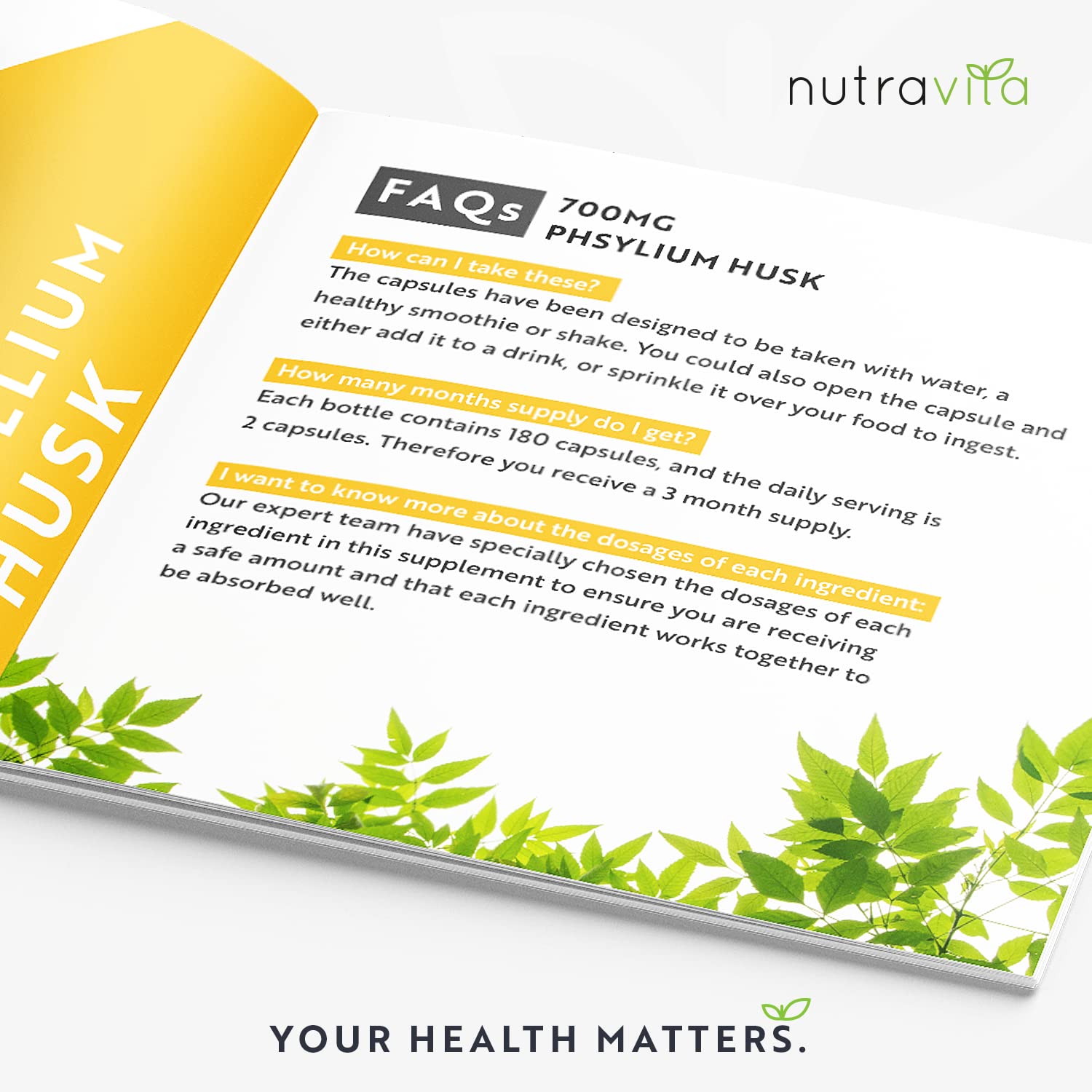 Psyllium Husks Fibre Supplement – 1400mg per Serving – Naturally High in Soluble Fibre NutravitaUS supplements