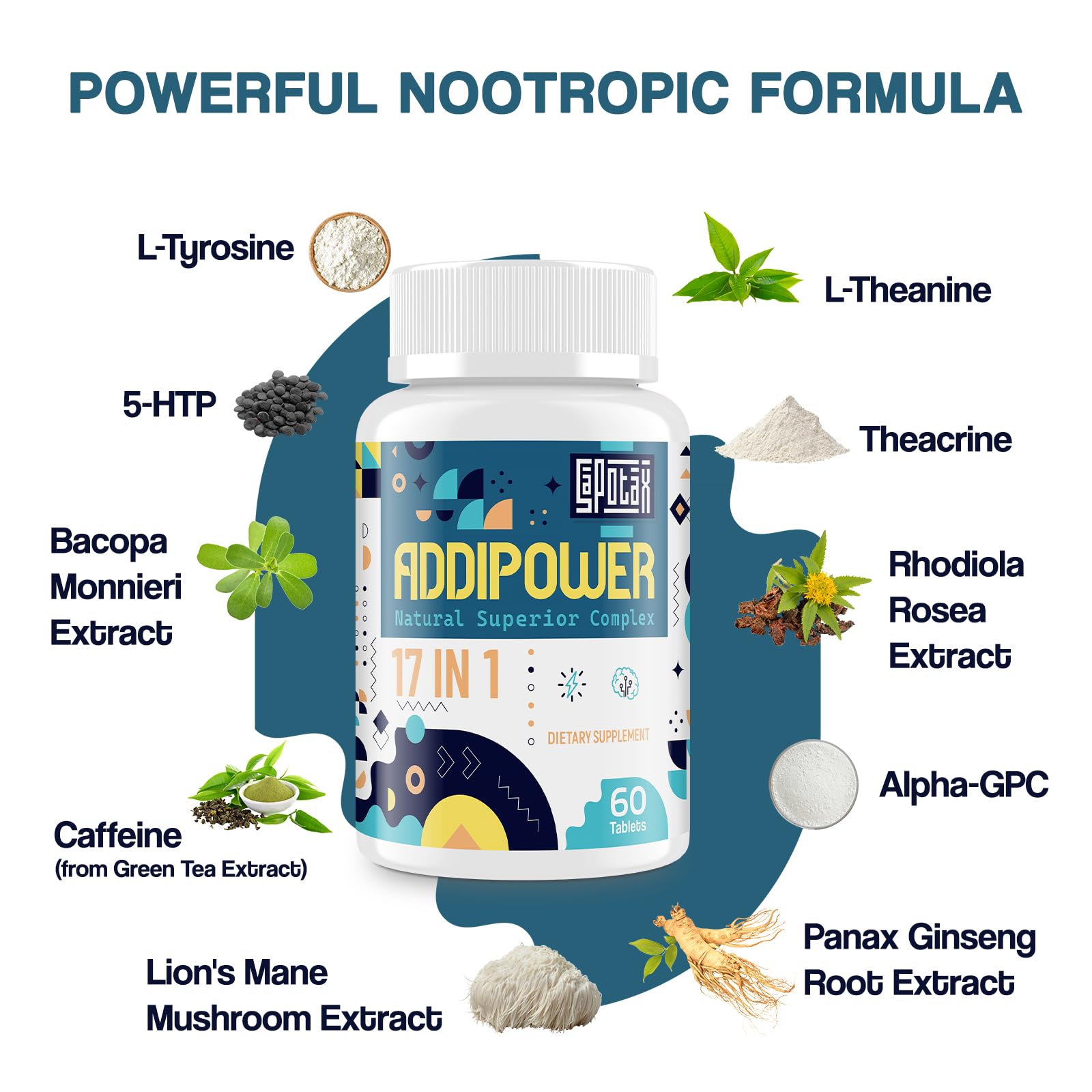 17-in-1 Brain Supplement for Memory and Focus | Nootropic Brain Supplement for Mental Clarity, Concentration, Alertness | Natural Nootropics with Herbal Extracts, Vitamins & Amino Acids (60 Tablets) SapotaxAu supplements