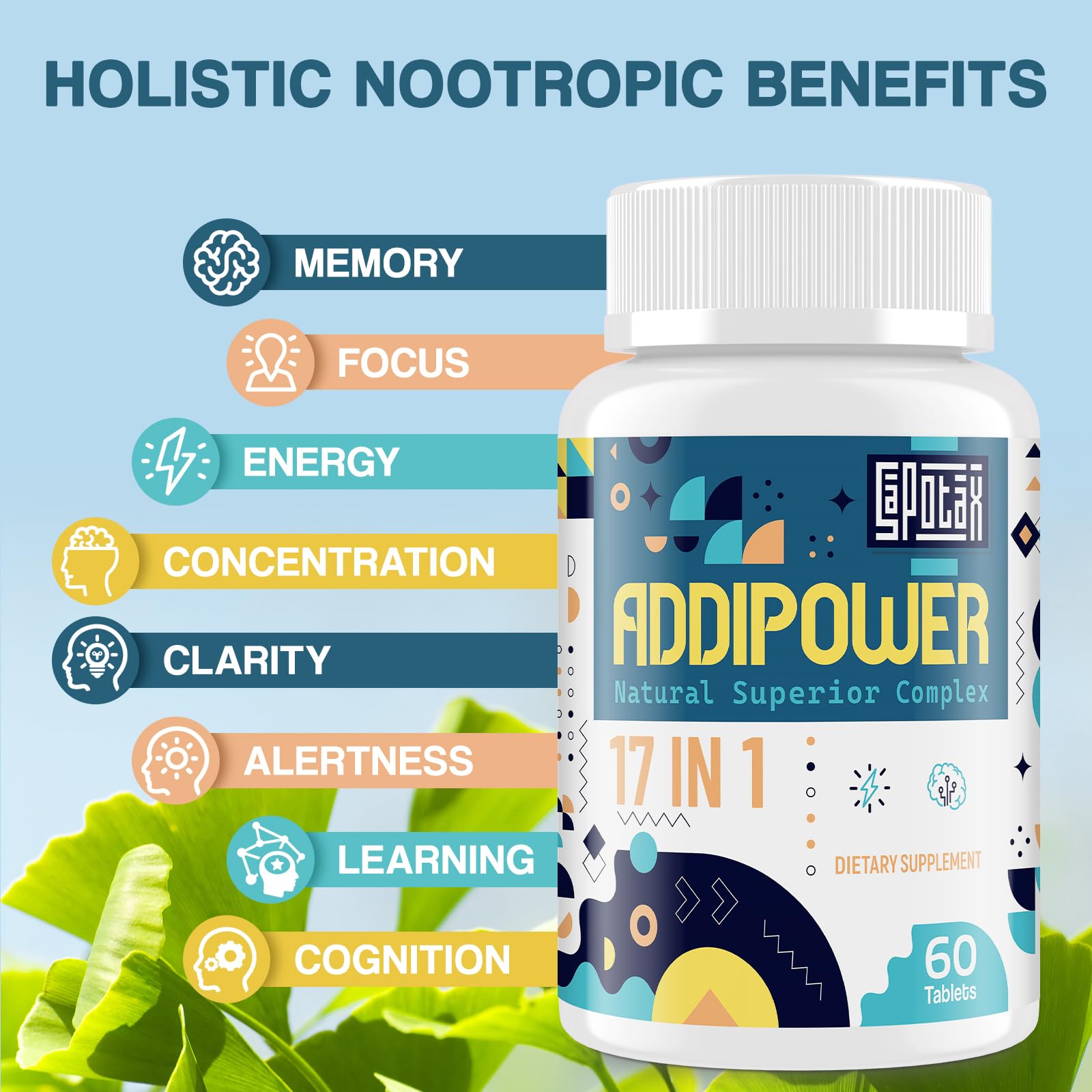 17-in-1 Brain Supplement for Memory and Focus | Nootropic Brain Supplement for Mental Clarity, Concentration, Alertness | Natural Nootropics with Herbal Extracts, Vitamins & Amino Acids (60 Tablets) SapotaxAu supplements