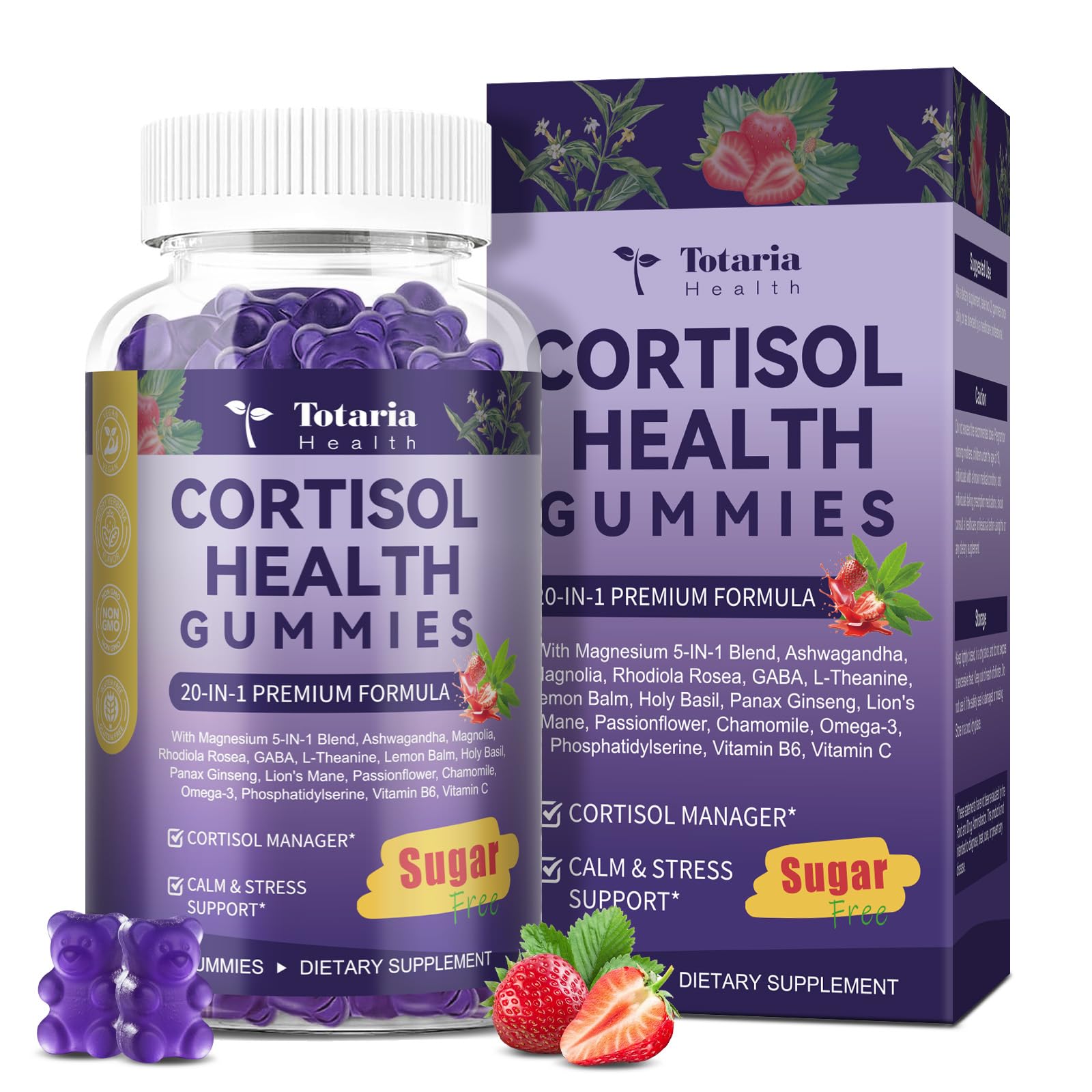 Cortisol Supplements for Women & Men 20-in-1 Cortisol Gummies with Ashwagandha Rhodiola Rosea Magnesium Phosphatidylserine Calm Focus Mood Support Healthy Cortisol Levels 30 Day Supply TotariaAu supplements