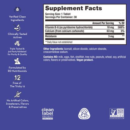 HUM Beauty zzZz Melatonin Sleep Supplement for Adults with Melatonin 3mg, Vitamin B6 and Calcium, Vegan, Gluten Free, Non GMO Sleep Support Tablets for Adults and Beauty Rest, 30 Vegan Tablets HUMUS supplements