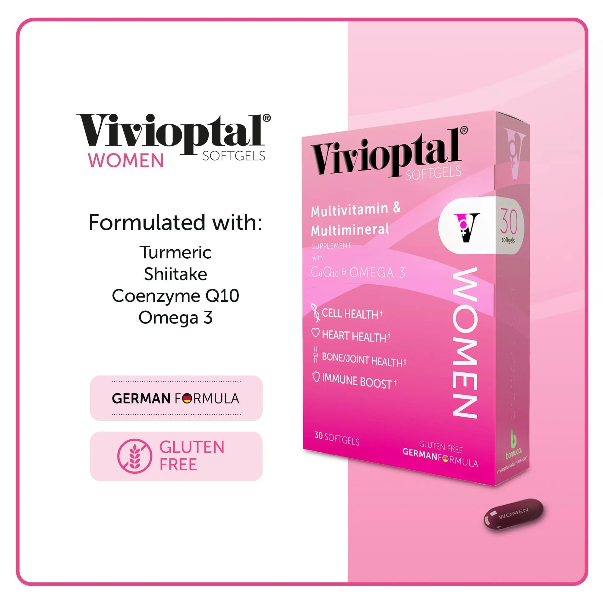 Vivioptal Women, 30 Capsules, CoQ10 & Omega-3, Multivitamin & Multimineral, Gluten Free, German Formula Vivioptal VitaminsAu supplements