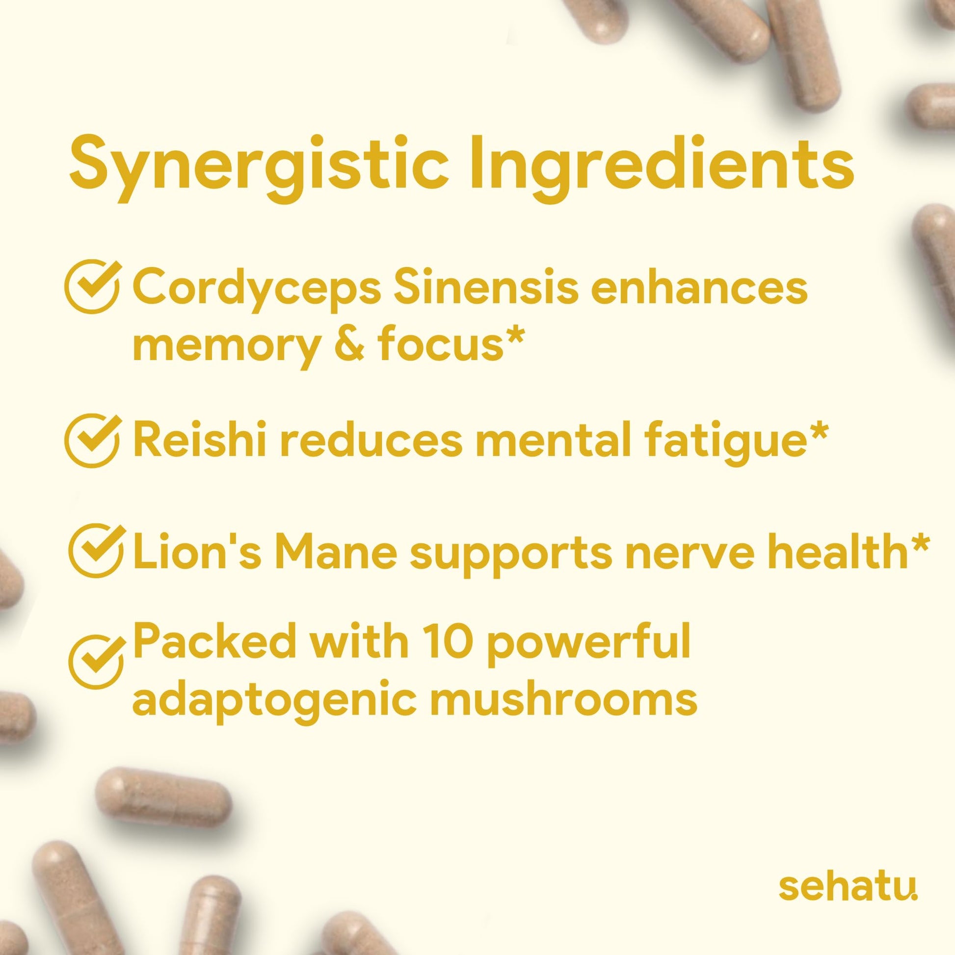 SEHATU Clarity Plus Cognitive Wellness Supplement | Packed with 10 Powerful Adaptogenic Mushrooms | Clear Brain Fog and Support Mental Clarity | 60 Count | 30 Day Supply SEHATUAu supplements