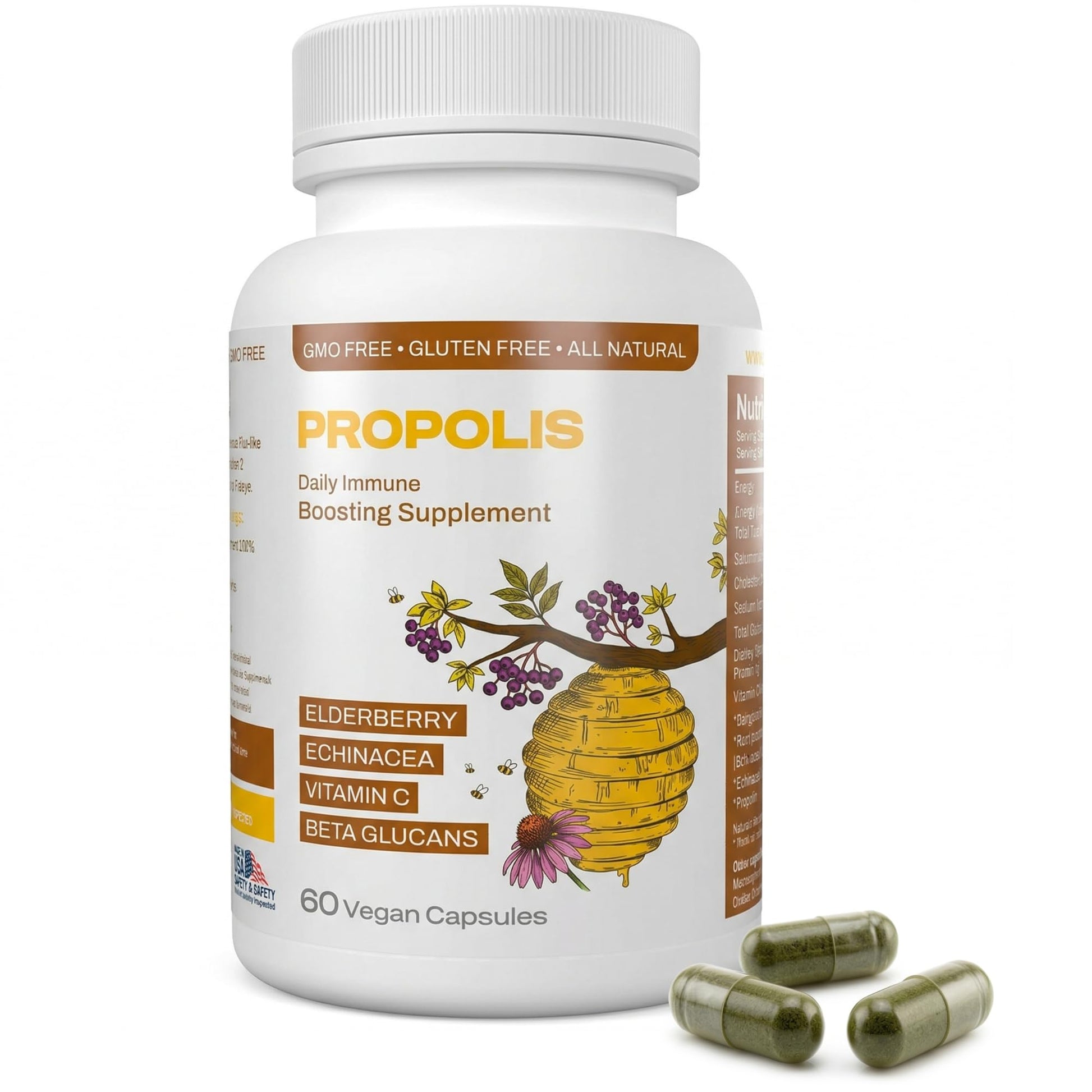 Only Nutri Labs Bee Propolis Dietary Supplement, with Elderberry, Echinacea, Vitamin C and Beta Glucans - Daily Wellness Capsules for Adults (60 Count) Only Nutri LabsAu supplements