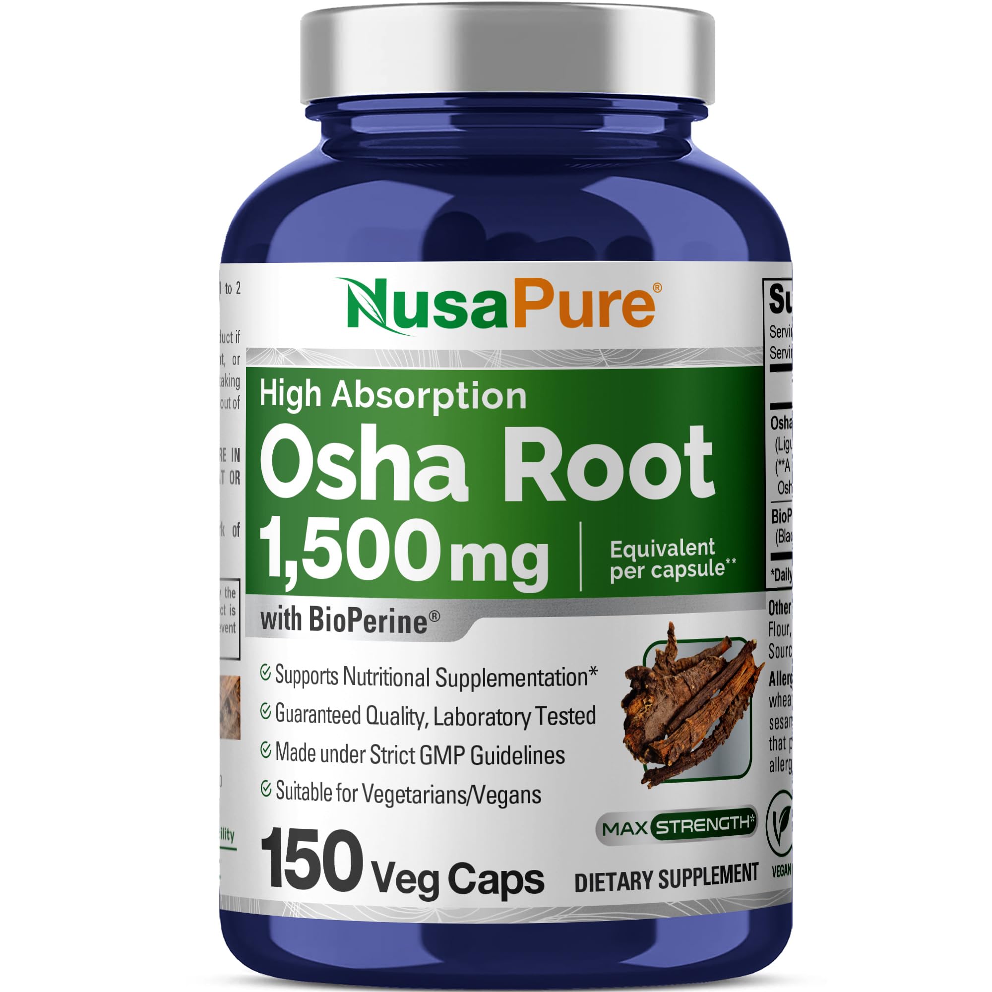 NusaPure OSHA Root Extract 1500 mg per Vegan Caps - 150 Count (10:1 Extract, Non-GMO, Vegan, Bioperine) Ligusticum Porteri NusaPureAu supplements