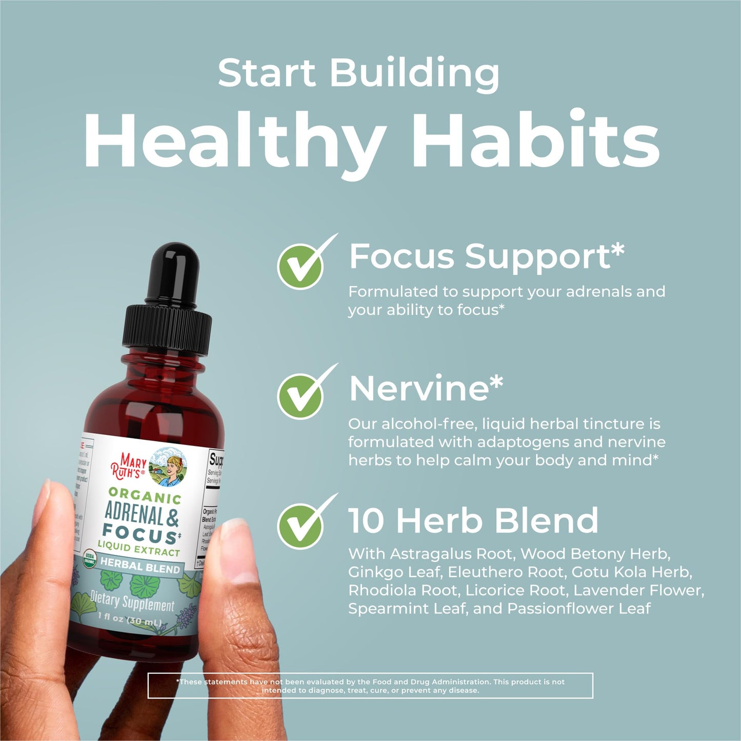 MaryRuth Organics - USDA Organic Brain Nootropic Supplement for Adults with Ginkgo Biloba & Astragalus | Focus & Adrenal Support | Brain & Memory Drops | Vegan | Non-GMO | Gluten Free | 30 Servings MARYRUTH'SUS supplements