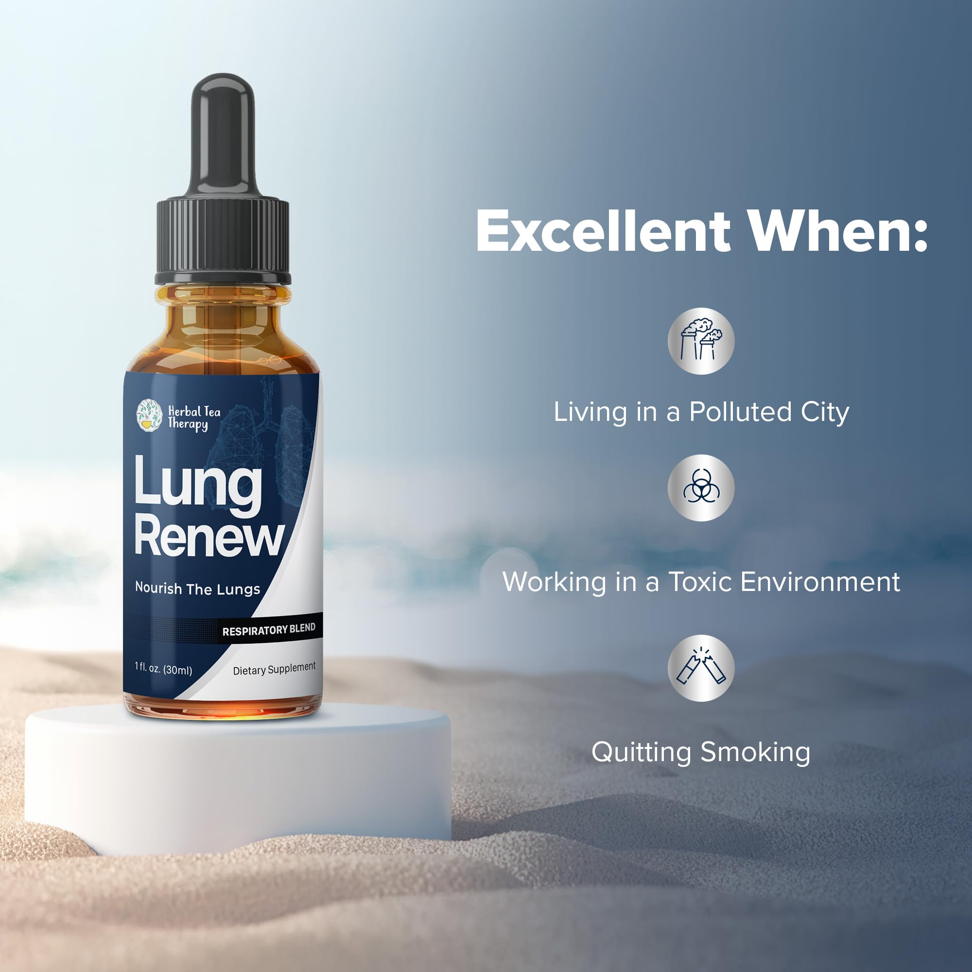 Herbal Tea Therapy Lung Renew Mullein Drops for Lungs (1 fl. oz.): Peppermint, Thyme, & Mullein Leaf Extract for Lungs Detox & Daily Respiratory Comfort - GMO-Free & Made in USA Herbal Tea TherapyAu supplements