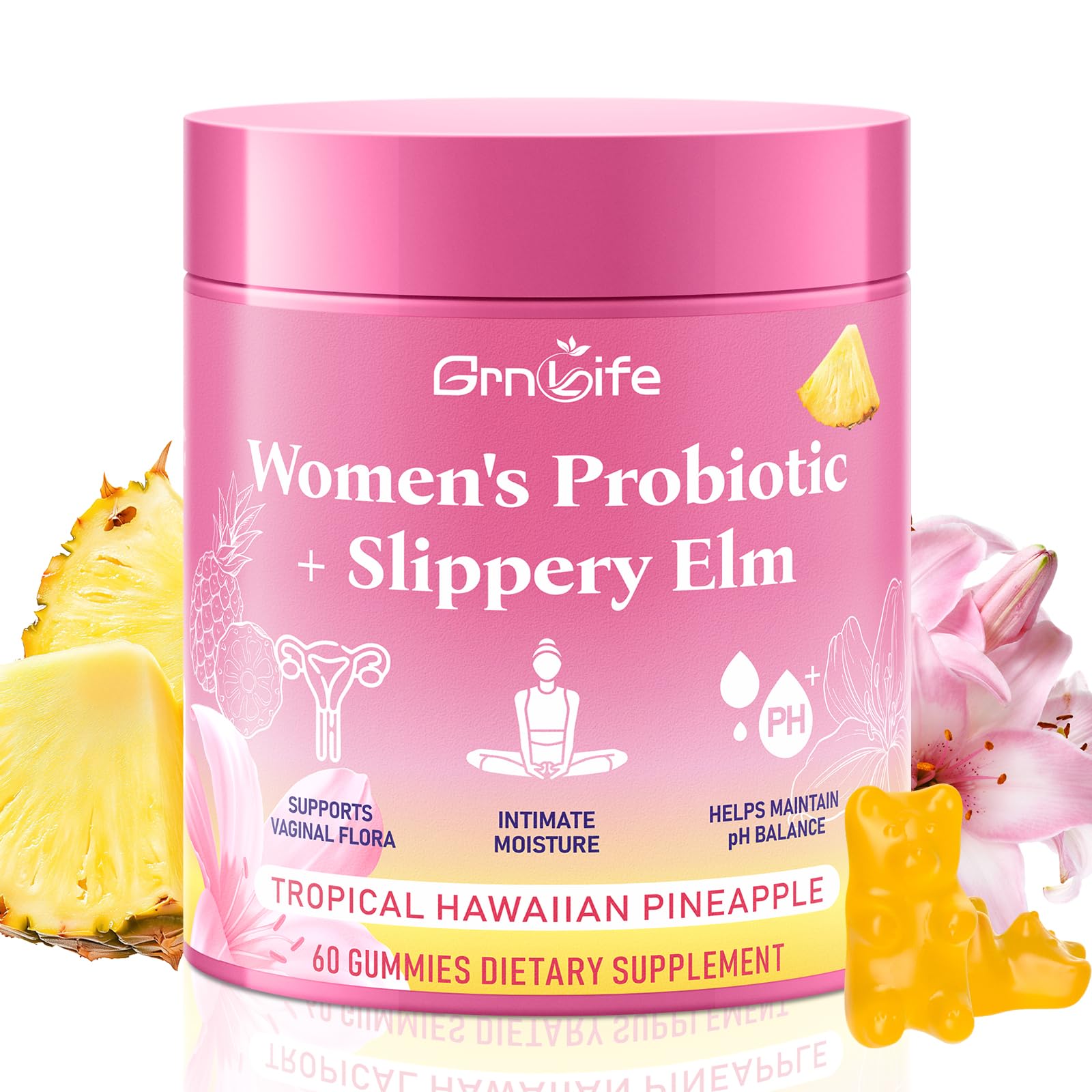 GrnLife Women's Probiotic Slippery Elm Gummies, Her Juicy Feminine Probiotics Gummies for pH Balance & Immune Supports, Pineapple Flavor, 60 Count GrnLifeAu supplements