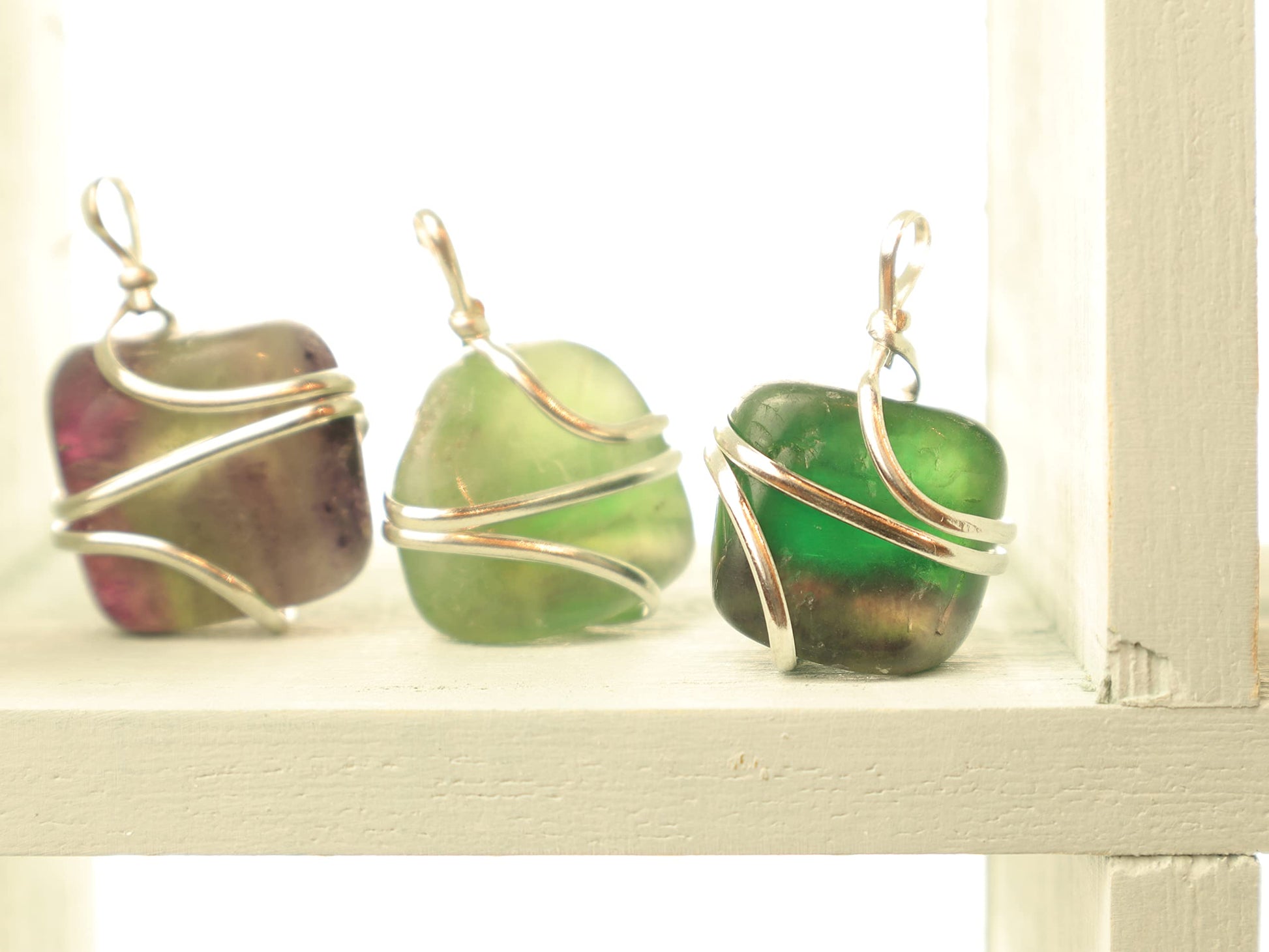 Shelf and Stone Rainbow Fluorite Wire Wrapped Pendant - Dark Hued Fluorite Crystal Necklace Shelf and StoneAu supplements