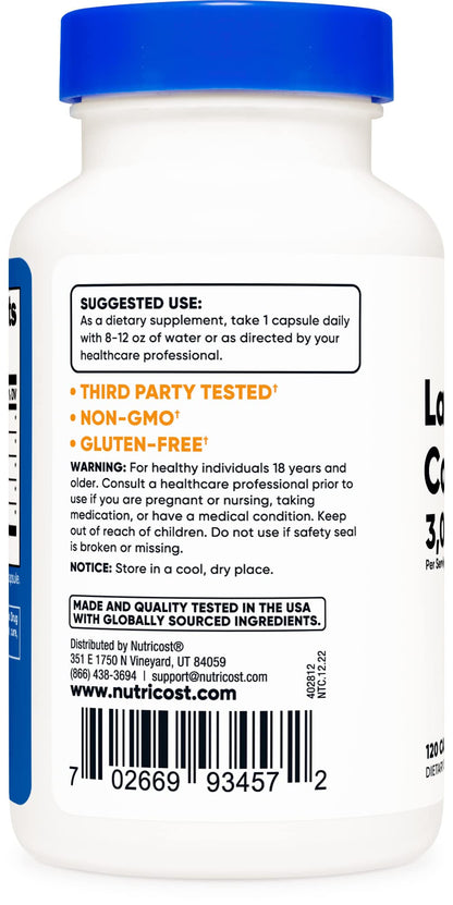 Nutricost Lactase Enzyme Complex 3,000 FCC ALU, 120 Vegetarian Capsules - Non-GMO NutricostUS supplements