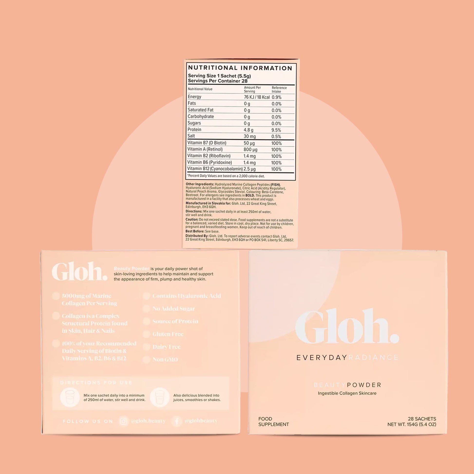 Gloh. Marine Collagen Powder for Women - Peach Flavor Collagen Supplements for Women with Hyaluronic Acid, Vitamin A, B2, B6 Gloh.Au supplements