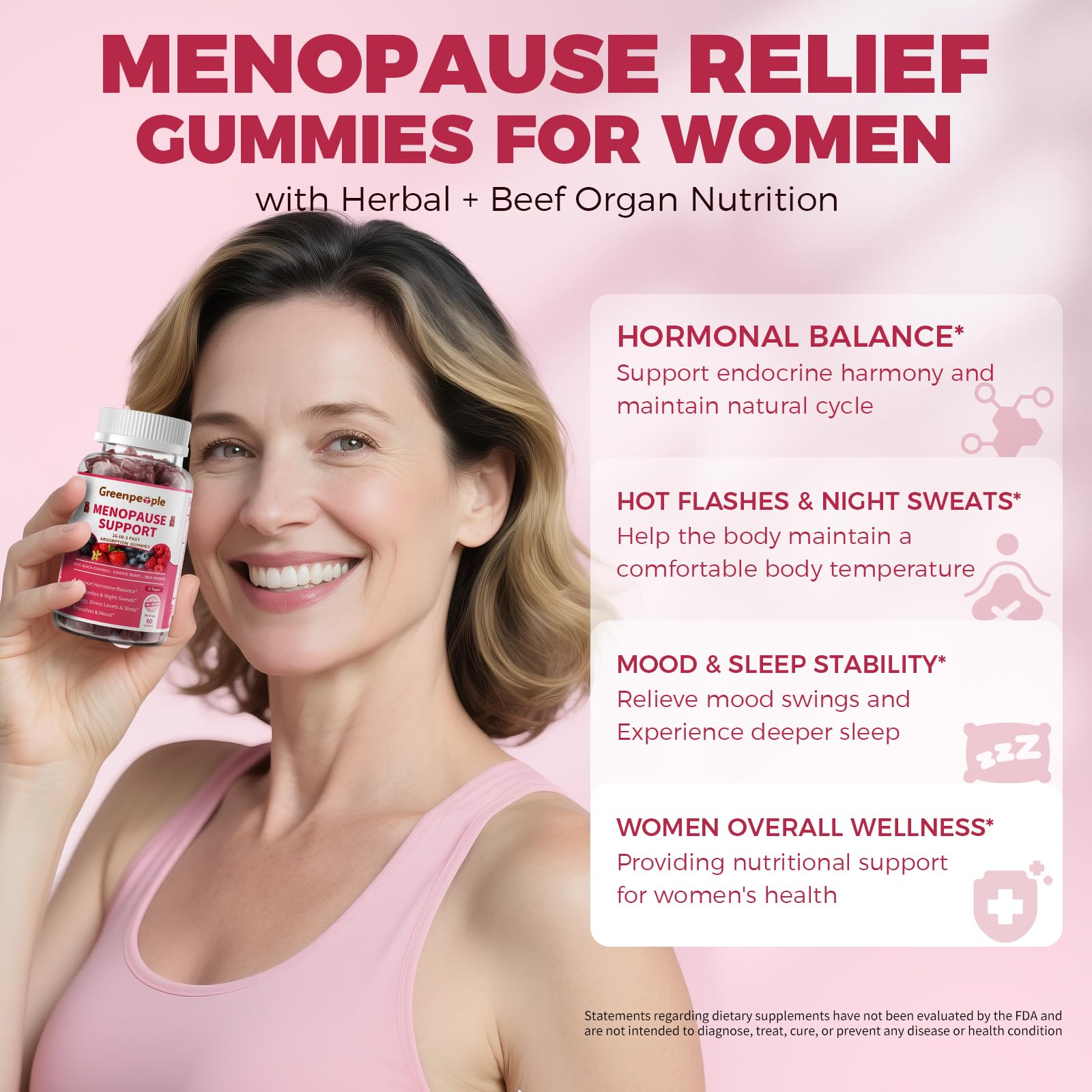 GREENPEOPLE Menopause Supplements for Women Gummies - 16-in-1 Dual Action Menopause Relief W/Black Cohosh, Vitex, Beef Organs for Hormone Balance, Hot Flashes, Night Sweats & Mood, Sugar-Free 60 CT GREENPEOPLEAu supplements