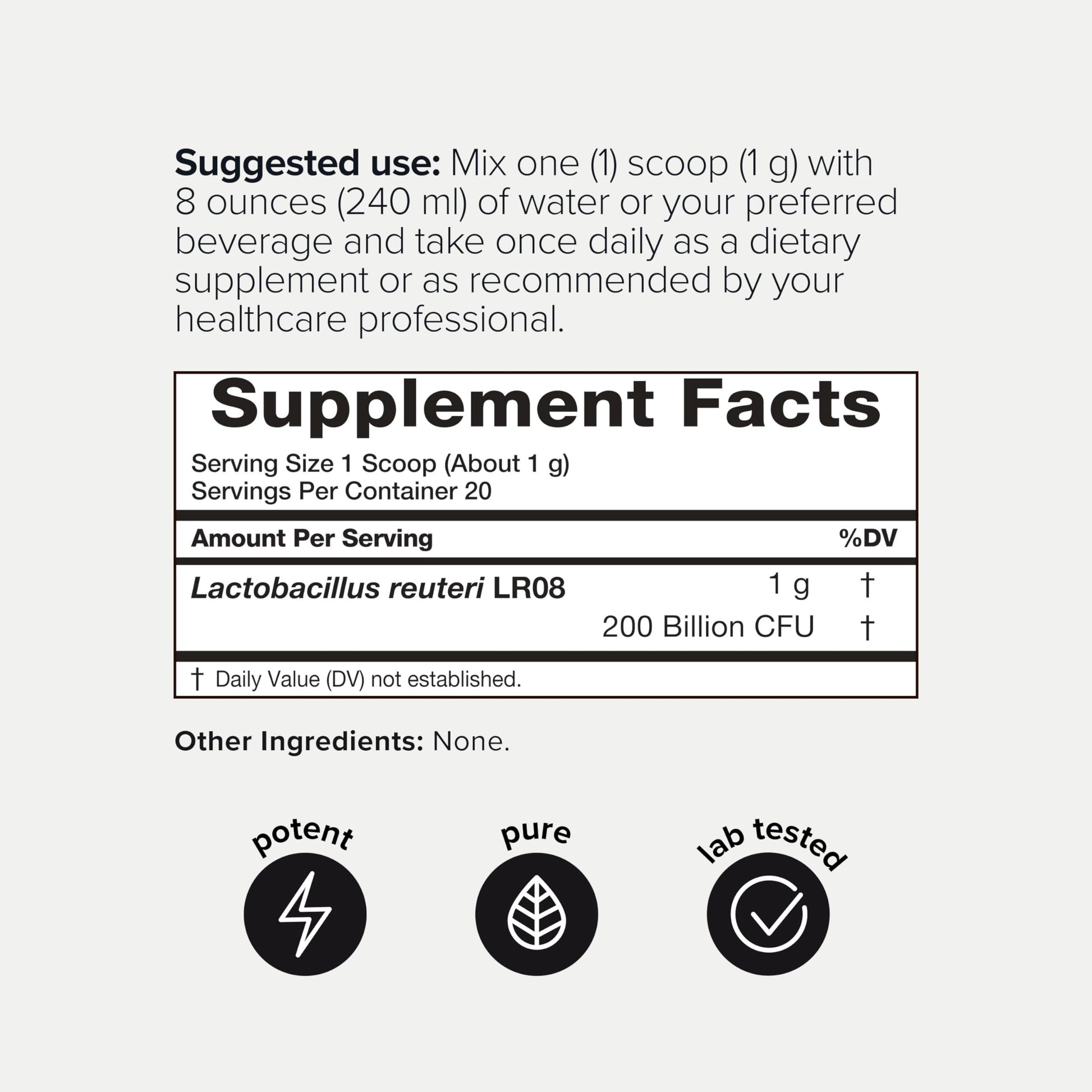 Lactobacillus Reuteri Powder – Ultra High Strength 200 Billion CFU Probiotic L Reuteri Supplement and Yogurt Starter – Third Party Tested Pure Single-Strain– Shelf-Stable – 20g ToniiqAu supplements