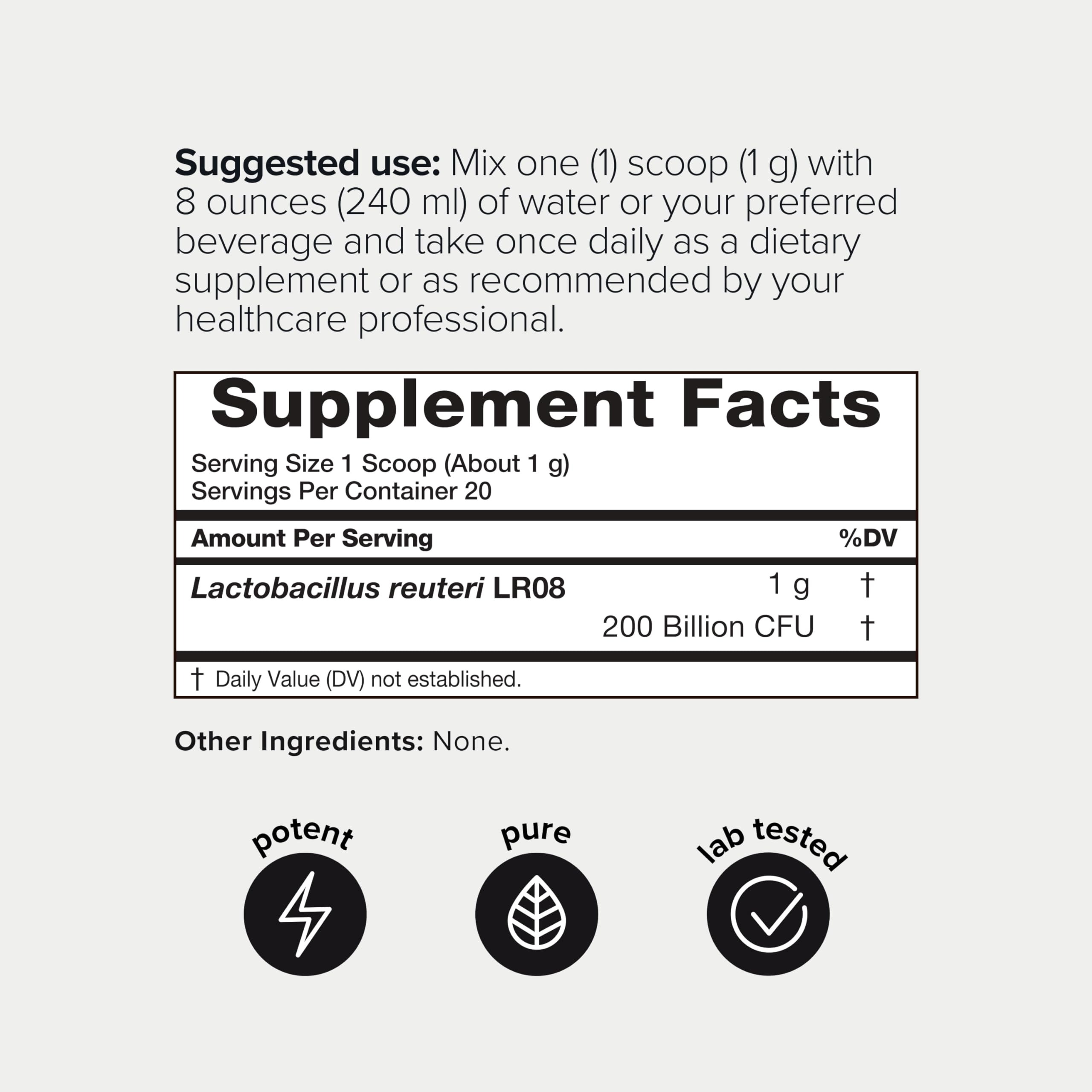 Lactobacillus Reuteri Powder – Ultra High Strength 200 Billion CFU Probiotic L Reuteri Supplement and Yogurt Starter – Third Party Tested Pure Single-Strain– Shelf-Stable – 20g ToniiqAu supplements