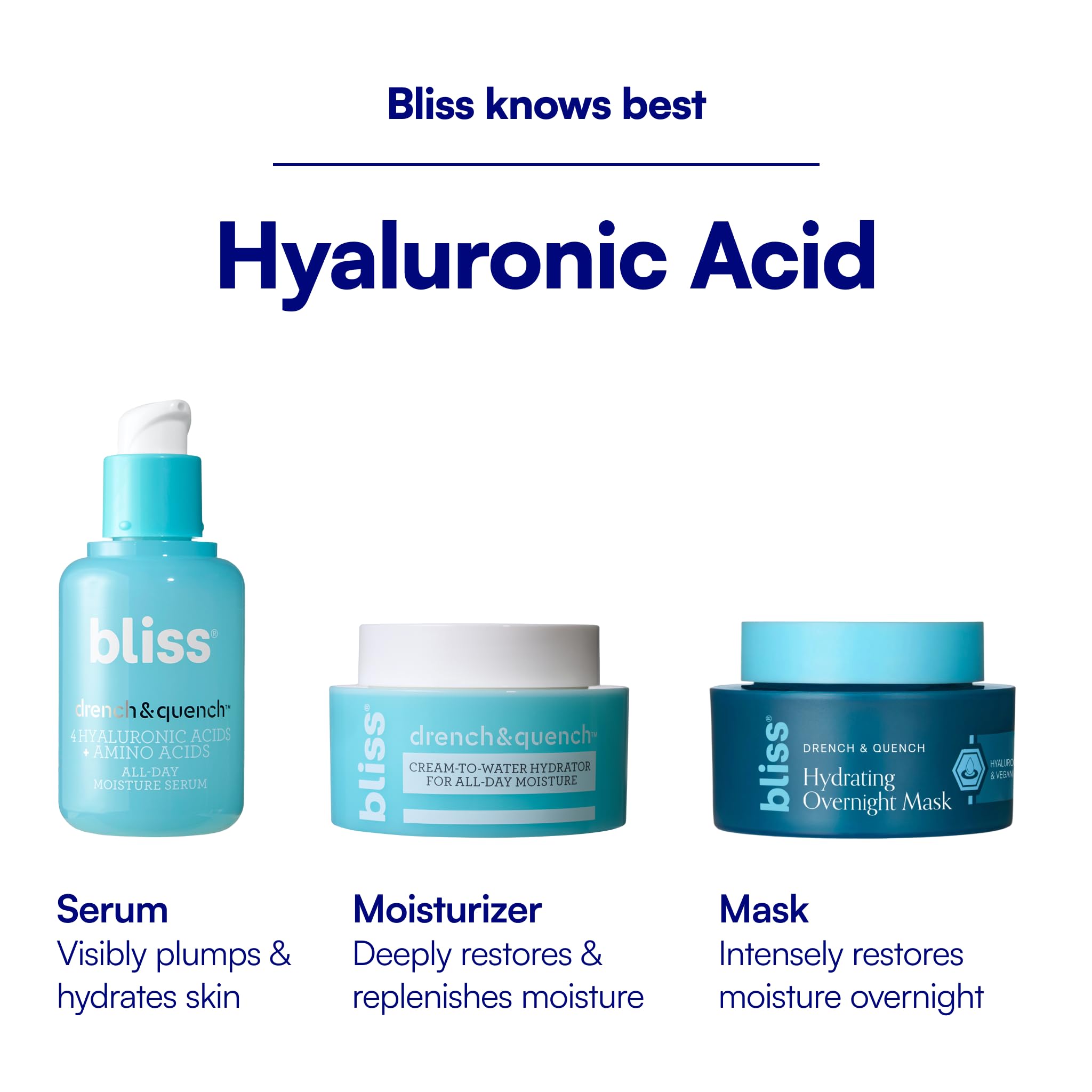 Bliss Drench & Quench Hyaluronic Acid Cream to Water Moisturizer | Lightweight Face Cream with 4 Types of Hyaluronic Acid for All Day Hydration and Plump Skin | Clean Vegan & Cruelty Free 1.7 fl oz BlissAu supplements