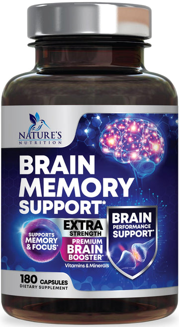 Brain Memory Supplement Pills - 3X Strength Nootropics for Concentration, Clarity & Focus Support - Brain Health Cognitive Vitamins with Bacopa, Phosphatidylserine & DMAE, Brain Booster - 180 Capsules Nature's NutritionAu supplements