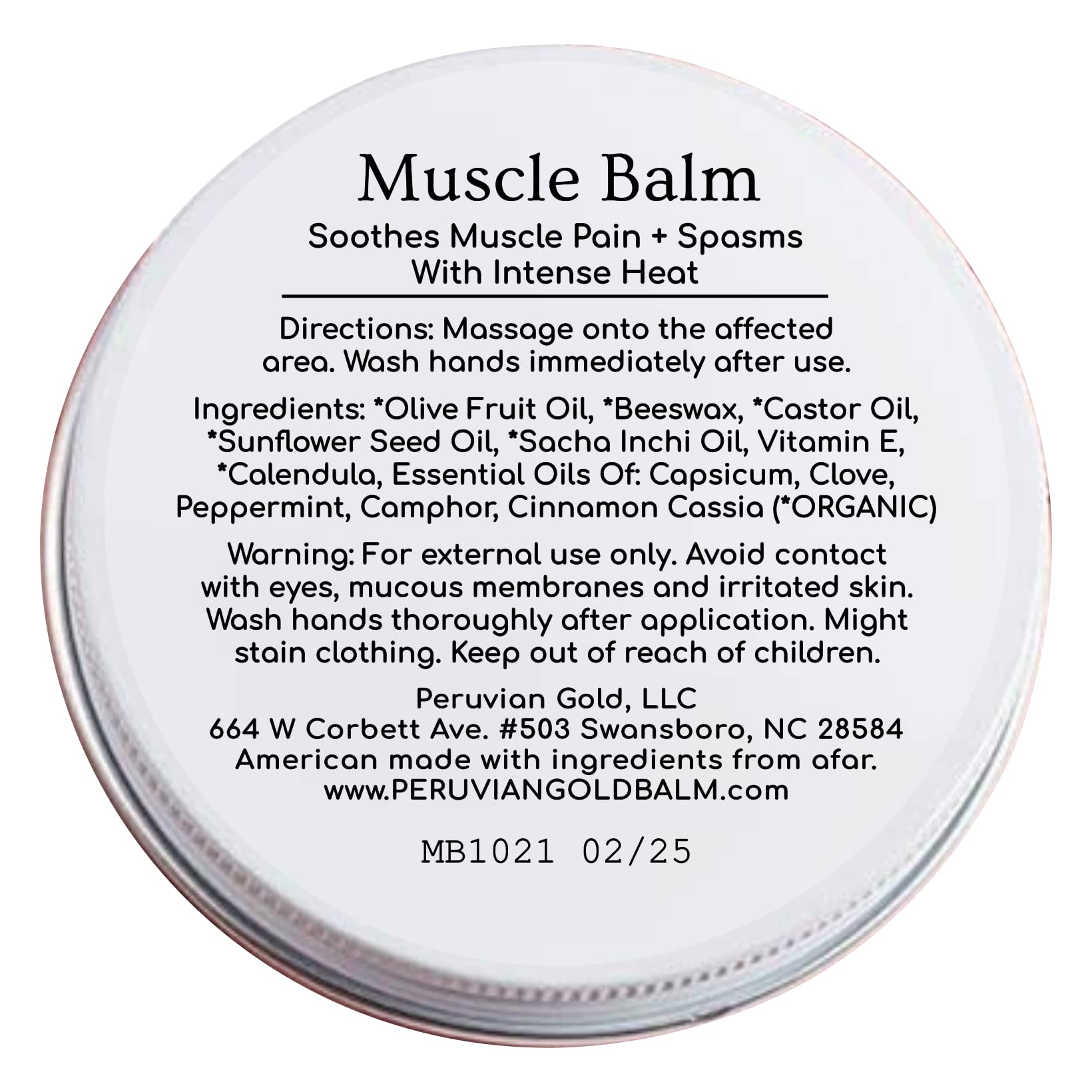 Sore Muscle Balm - Peruvian Gold Intense Heat Therapy Muscle Rub. 500K Scoville Heat Units Melts Away Sore, Painful Muscles. 2oz Peruvian GoldAu supplements