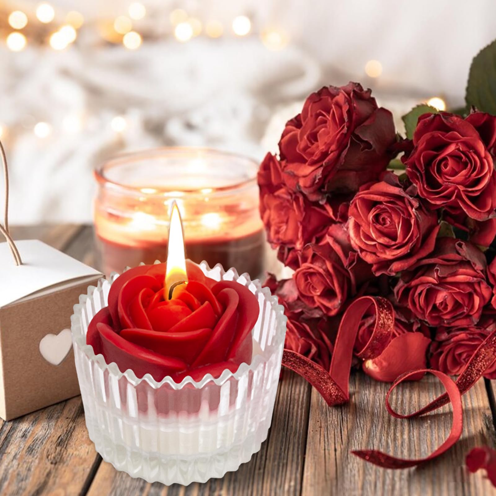 Red Rose Candle in Rippled Glass Jar for Valentine's Day Gifts, English Pear& Freesia Scented Candles PeytangerAu supplements