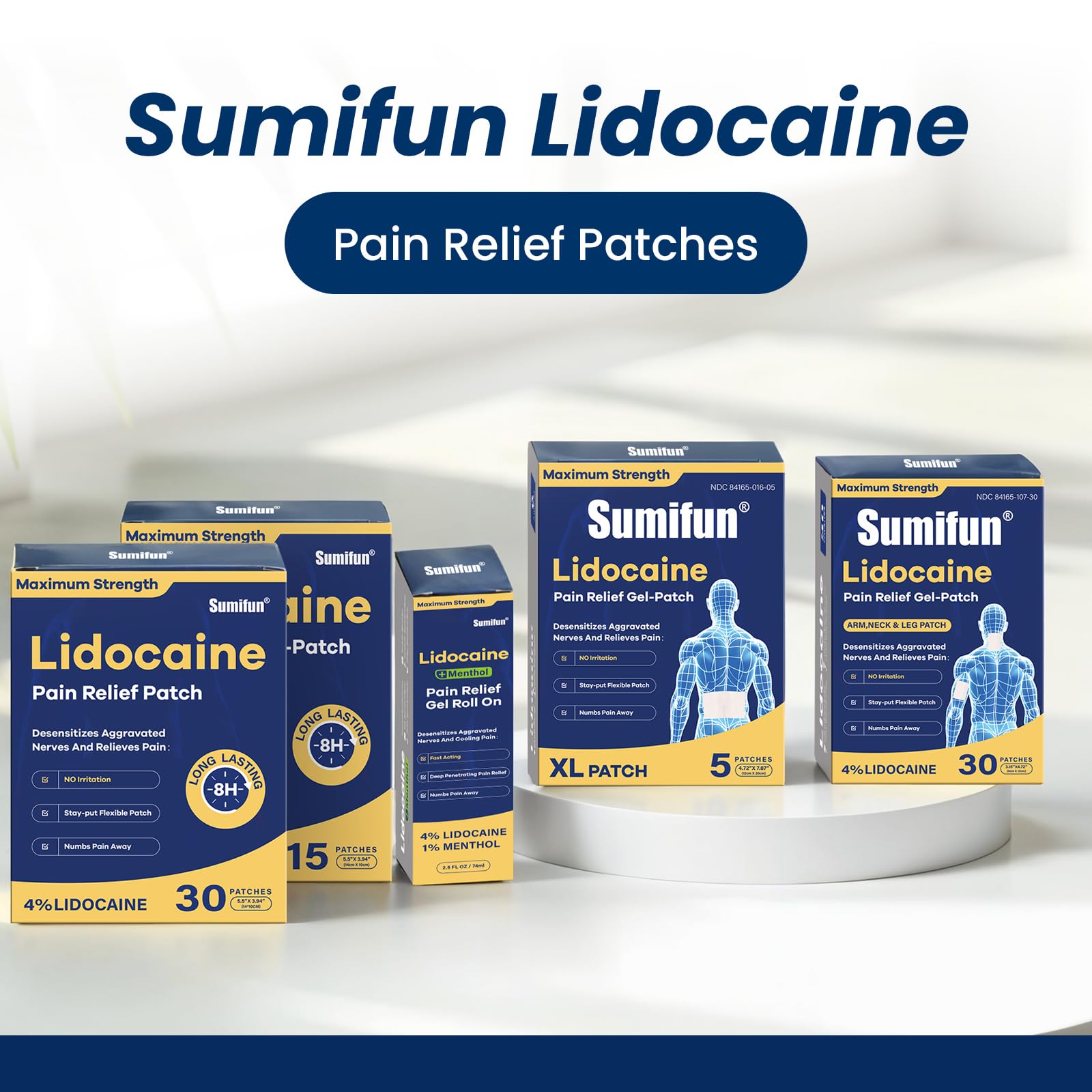 Sumifun XL Lidocaine Patches for Pain Relief, 4% Lidocaine Maximum Strength OTC, Extra Large 4.72"x7.87" for Full Back Pain Patches & Large Areas, 5 Count SumifunAu supplements