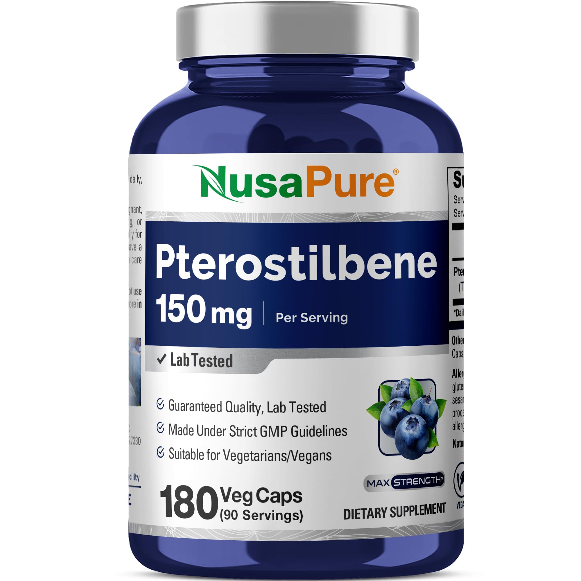 NusaPure Pterostilbene 150mg 180 Veggie Caps (Non-GMO, Vegan) NusaPureAu supplements