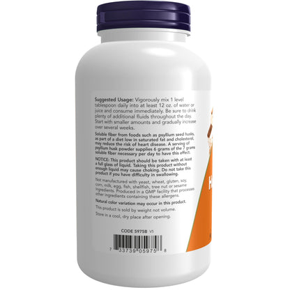 NOW Supplements, Psyllium Husk Powder, Non-GMO Project Verified, Soluble Fiber NOWUS supplements