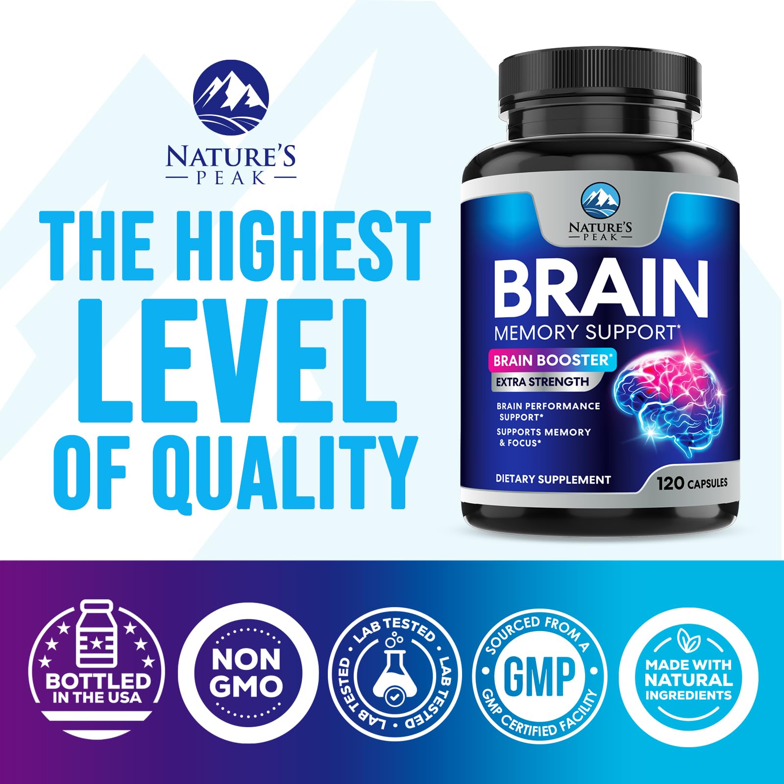 Brain Memory Supplement - 3X Strength Nootropics for Concentration, Clarity & Focus Support - Brain Health Cognitive Vitamins with Bacopa, Phosphatidylserine & DMAE, Brain Booster Pills, 120 Capsules Nature's PeakAu supplements