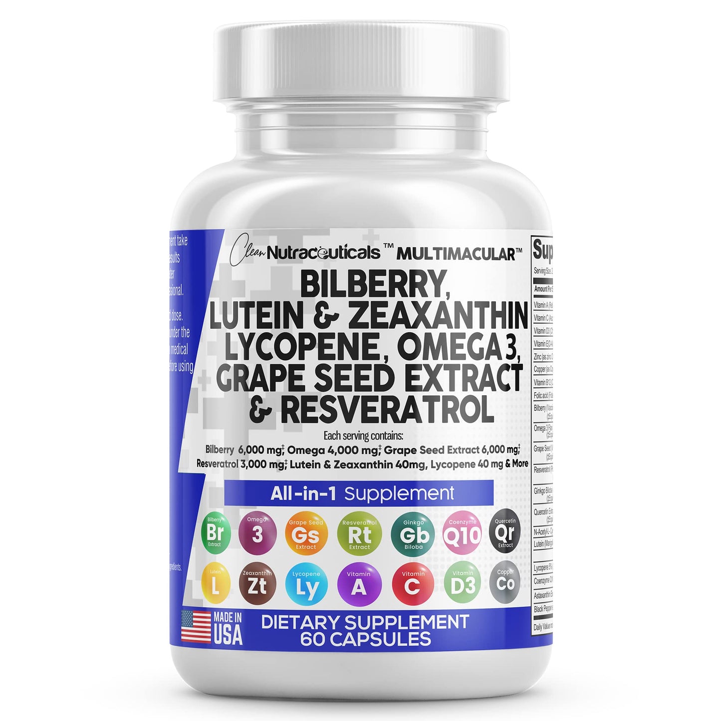 Eye Health Vitamins with Bilberry 6000mg Lutein & Zeaxanthin 40mg Lyco Clean NutraceuticalsUS supplements