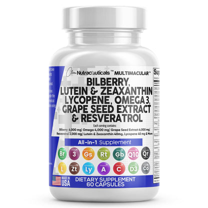 Eye Health Vitamins with Bilberry 6000mg Lutein & Zeaxanthin 40mg Lyco Clean NutraceuticalsUS supplements