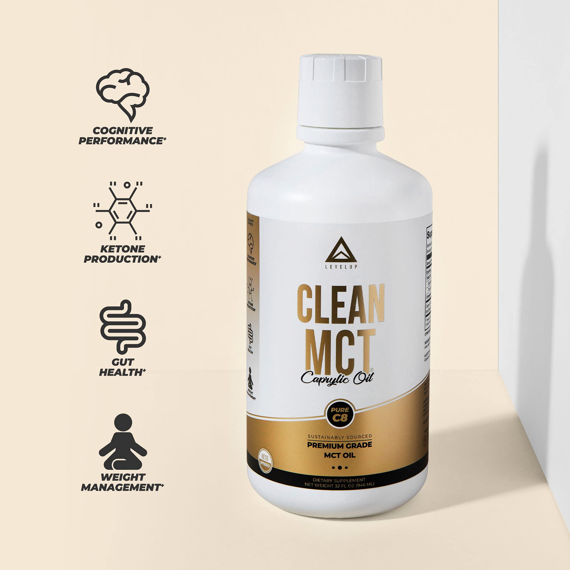 LevelUp Clean MCT Oil - 100% Caprylic C8 for Energy, Focus, Weight Management LevelUpUS supplements