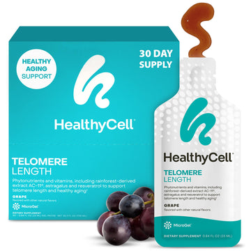 HealthyCell Telomere Length Supplement - Anti-Aging Telomere Lengthening Supplements with Phytonutrients & Vitamins for Cellular Health - AC-11, Astragalus & Resveratrol - 30 Gel Packs, Grape Flavored HealthycellAu supplements