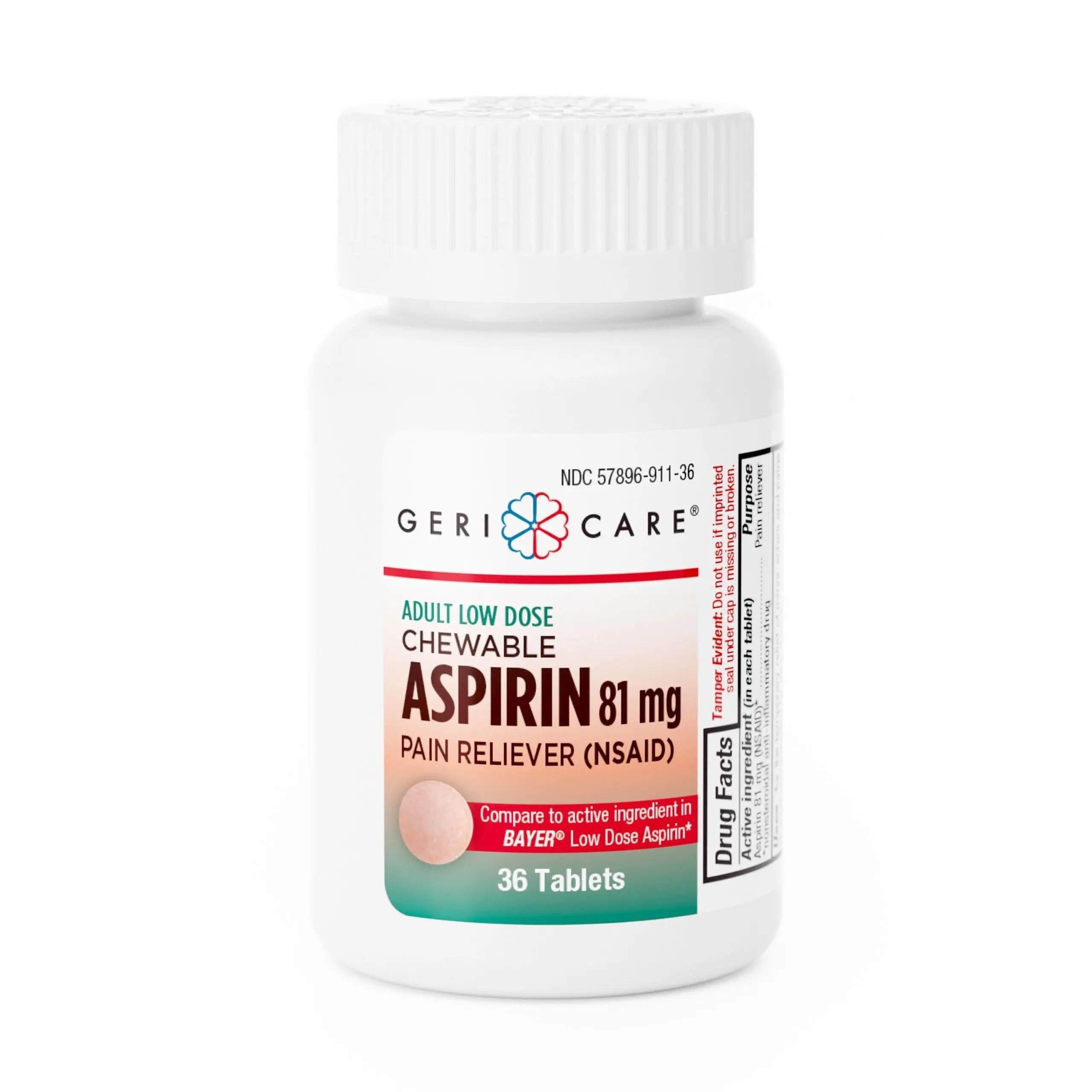 GeriCare Low Dose Adult Chewable Aspirin 81mg, Pain Reliever, Fever Reducer, 36 Count (Pack of 4) GeriCareAu supplements