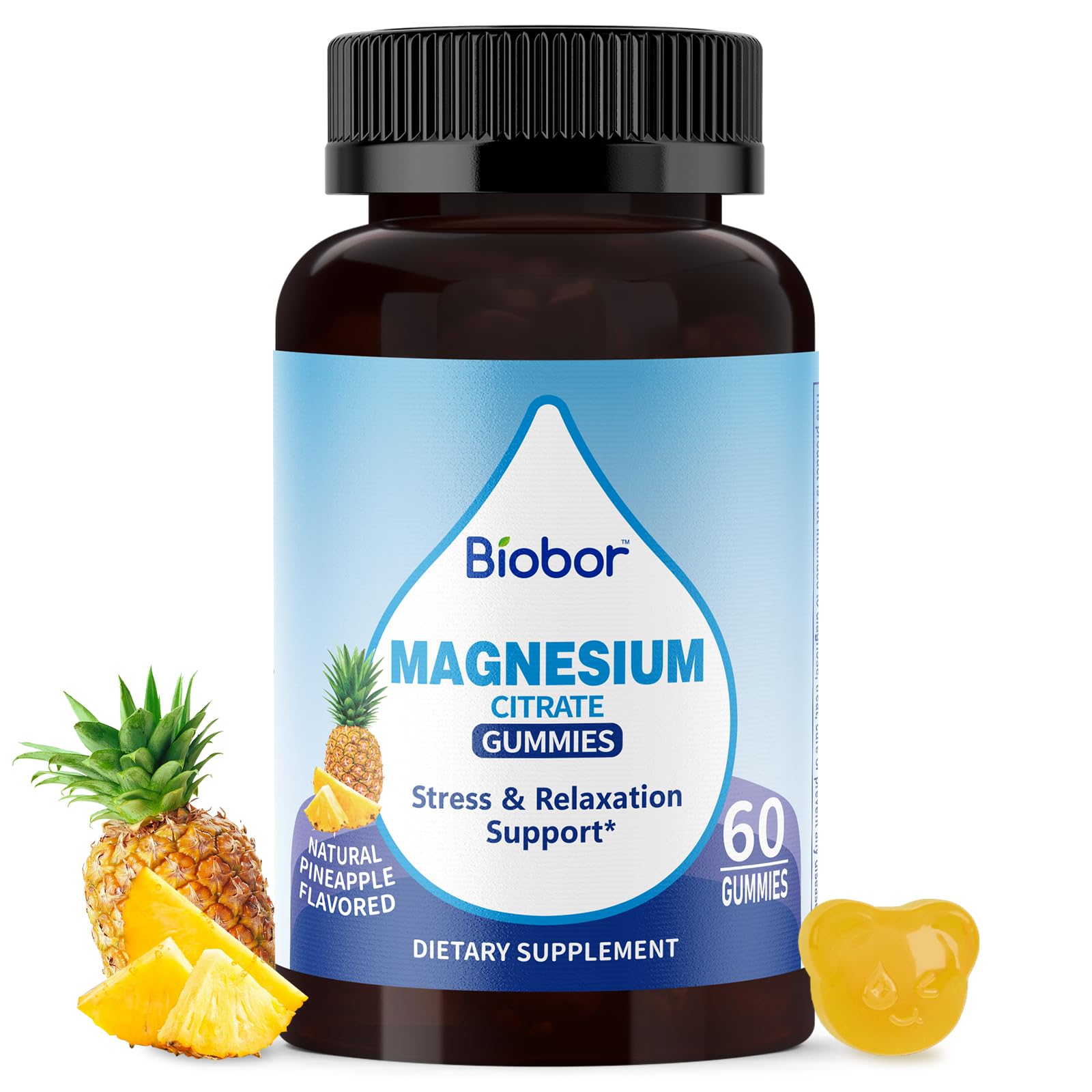 Biobor Potassium Magnesium Gummies, Magnesium Citrate & Potassium Citrate Supplements with Vitamin D3, B6 for Electrolyte Balance, Muscle, Leg Cramps, GMO Free Gluten Free (Pineapple,60 Count) BioborAu supplements