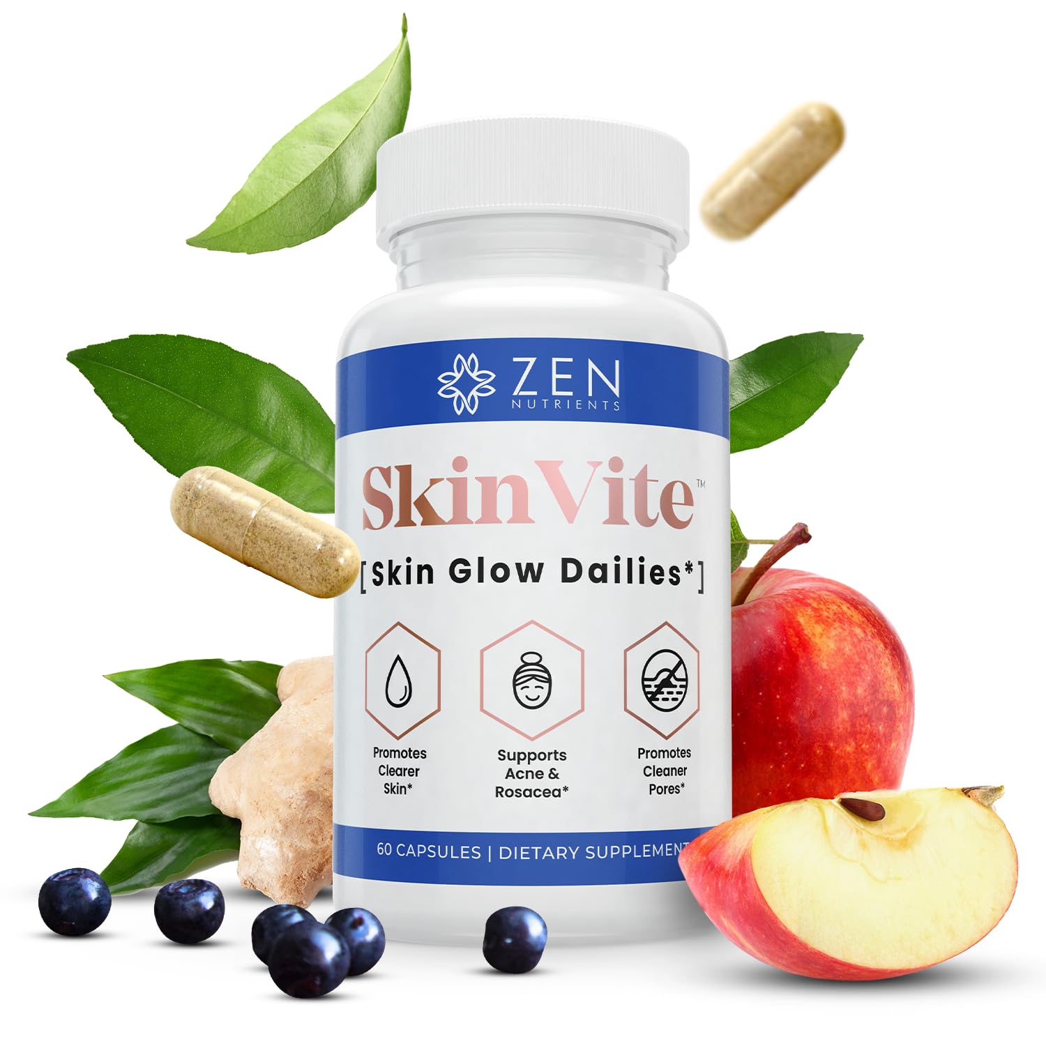 Zen Nutrients SkinVite Natural Skin Supplement for Women, Men & Teens - Hormonal Breakouts & Clear Skin Support Supplement - Detoxifying Vitamin for Acne and Digestion Support Zen NutrientsAu supplements
