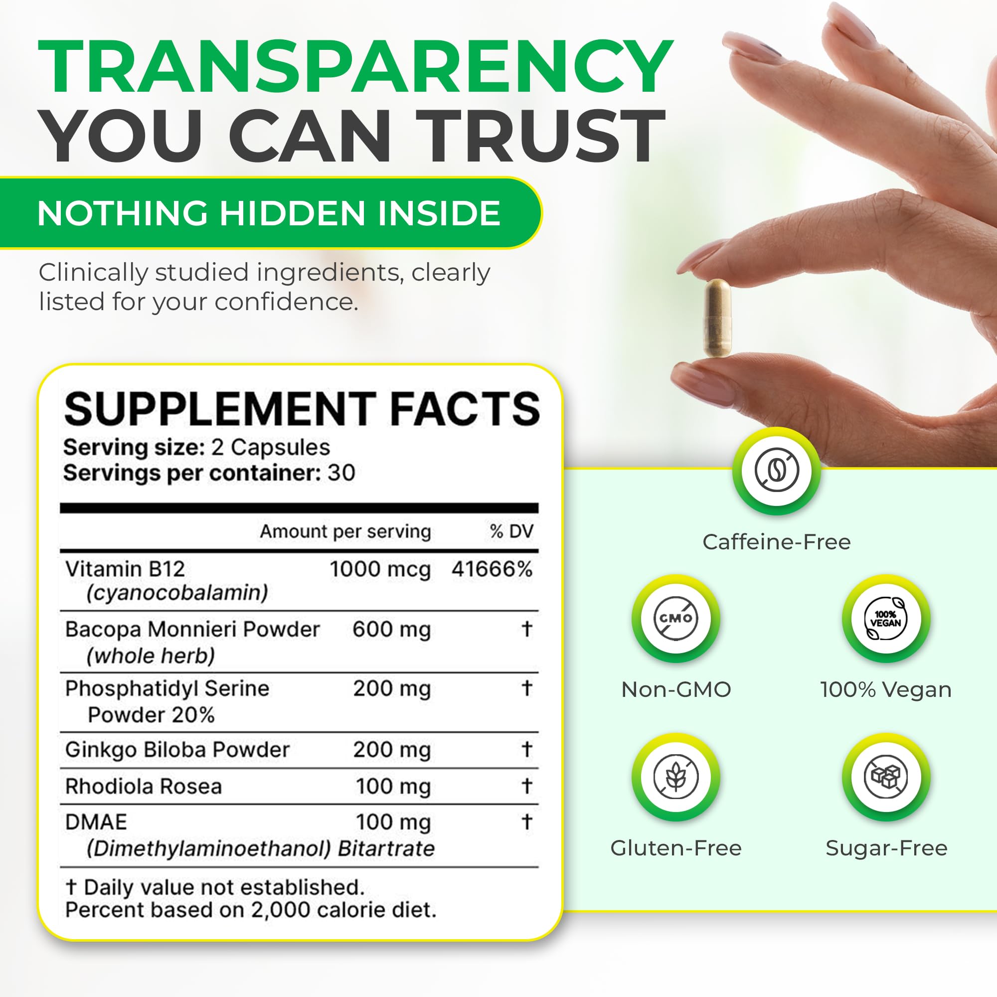 Memory Muscle – Advanced Nootropic Brain Supplement with Vitamin B12, Bacopa Monnieri & DMAE for Focus, Memory, Mental Clarity & Clean Energy – Premium Cognitive Support Formula Oaks NutritionAu supplements