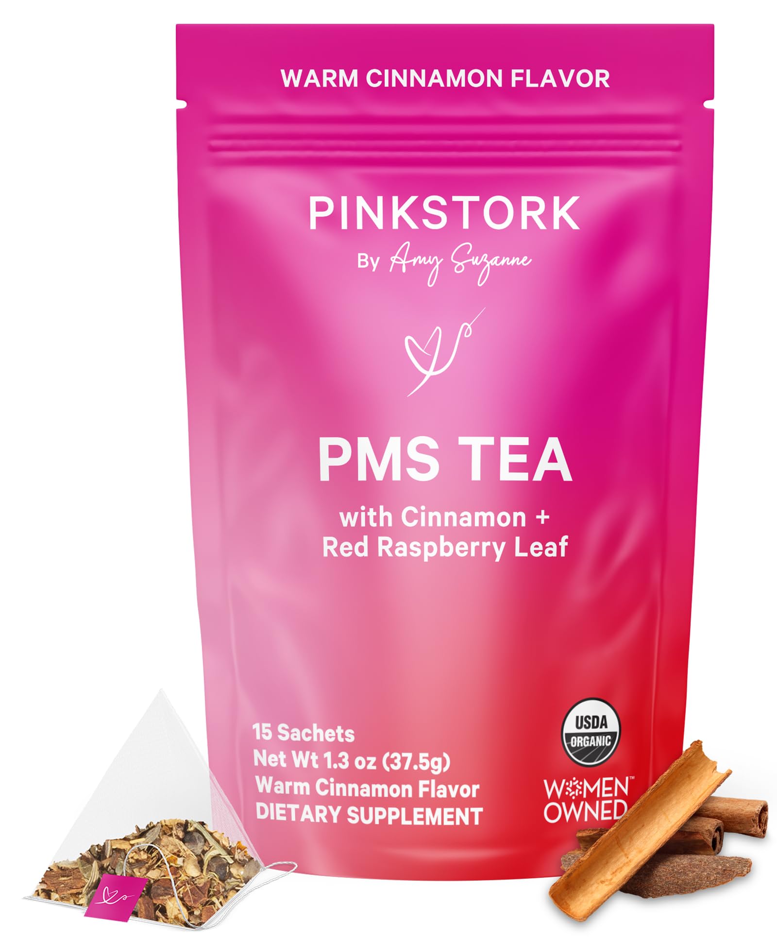 Pink Stork Organic PMS Tea for Hormone Balance, Mood Swings, Bloating, and Period Regularity - 8 Herbs - Vitex, Red Raspberry Leaf, Chamomile - Caffeine-Free - 15 Sachets, Hot or Iced Pink StorkAu supplements