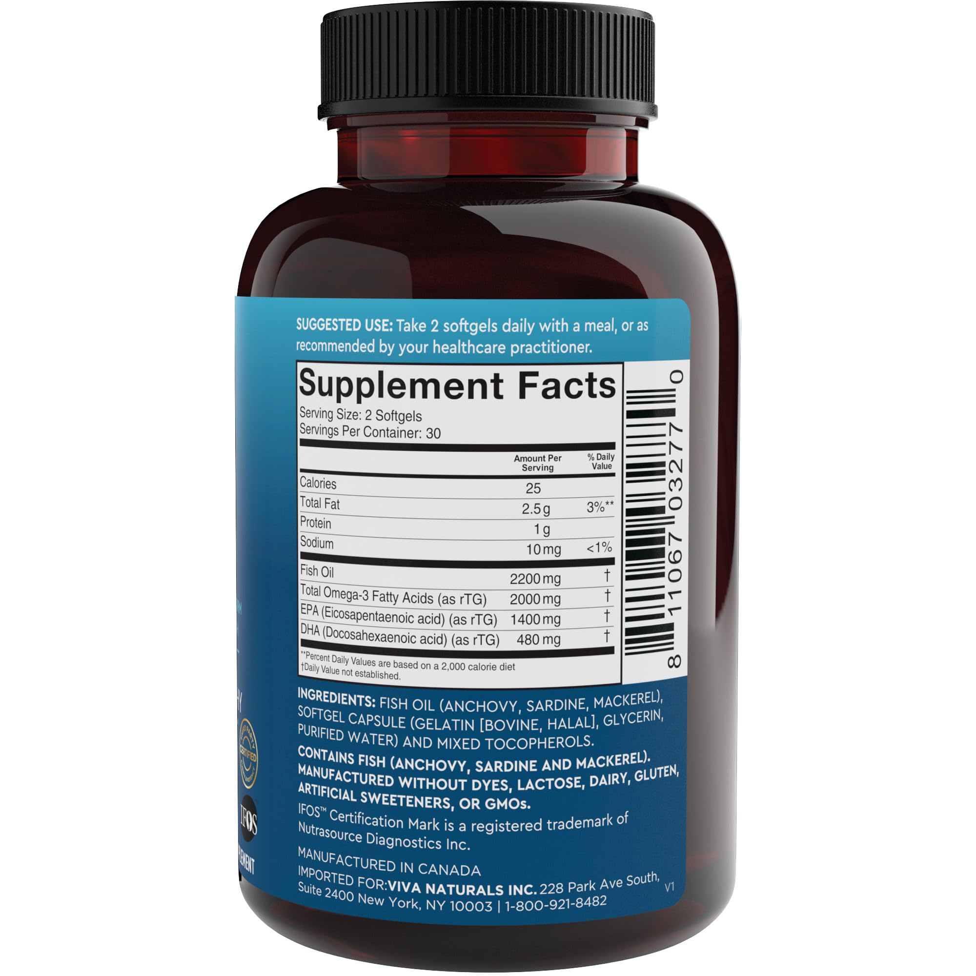 Viva Naturals Triple Strength Omega 3 Fish Oil Supplement - 2200 mg Wild Caught Viva NaturalsAu supplements