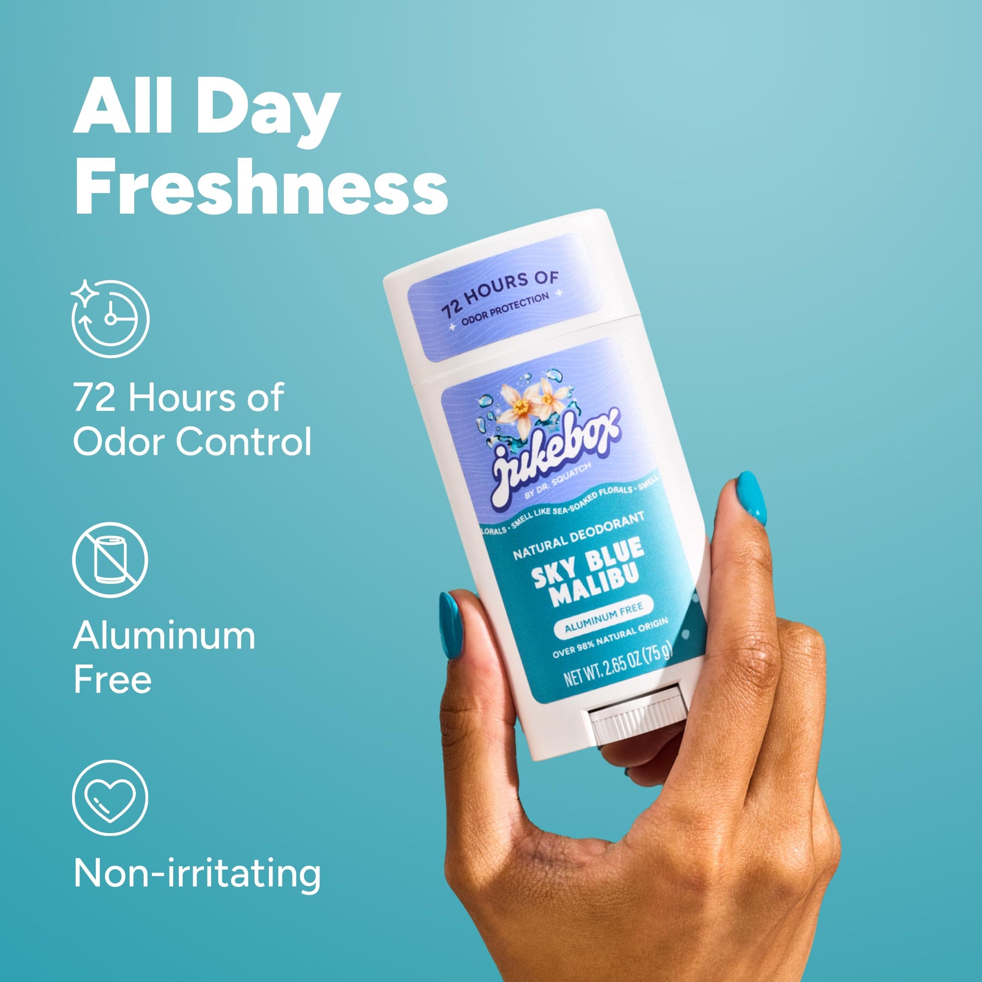 Jukebox Natural Women’s Deodorant – Aluminum Free, 72 Hour Odor Protection – Made with Arrowroot, Charcoal & Postbiotics – Sky Blue Malibu, 2.65 oz JUKEBOXAu supplements