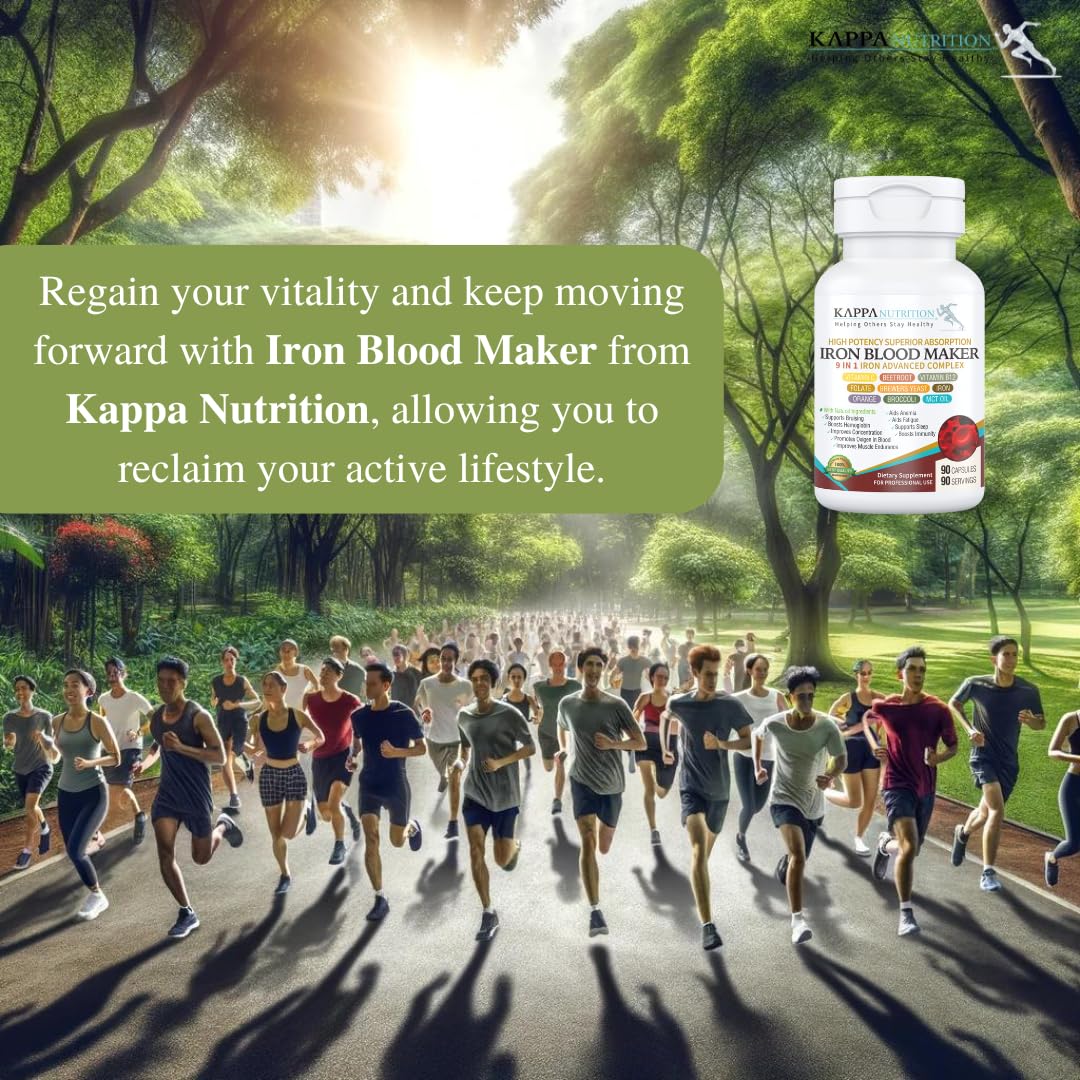 KAPPA NUTRITION Iron 26mg, Vitamin C & Orange 150mg, Folate 667mcg DFE, Vitamin B12, Beetroot, Brewers Yeast, Broccoli & MCT Oil 9 in 1 Advanced Complex (90 Capsules) KAPPA NUTRITIONAu supplements