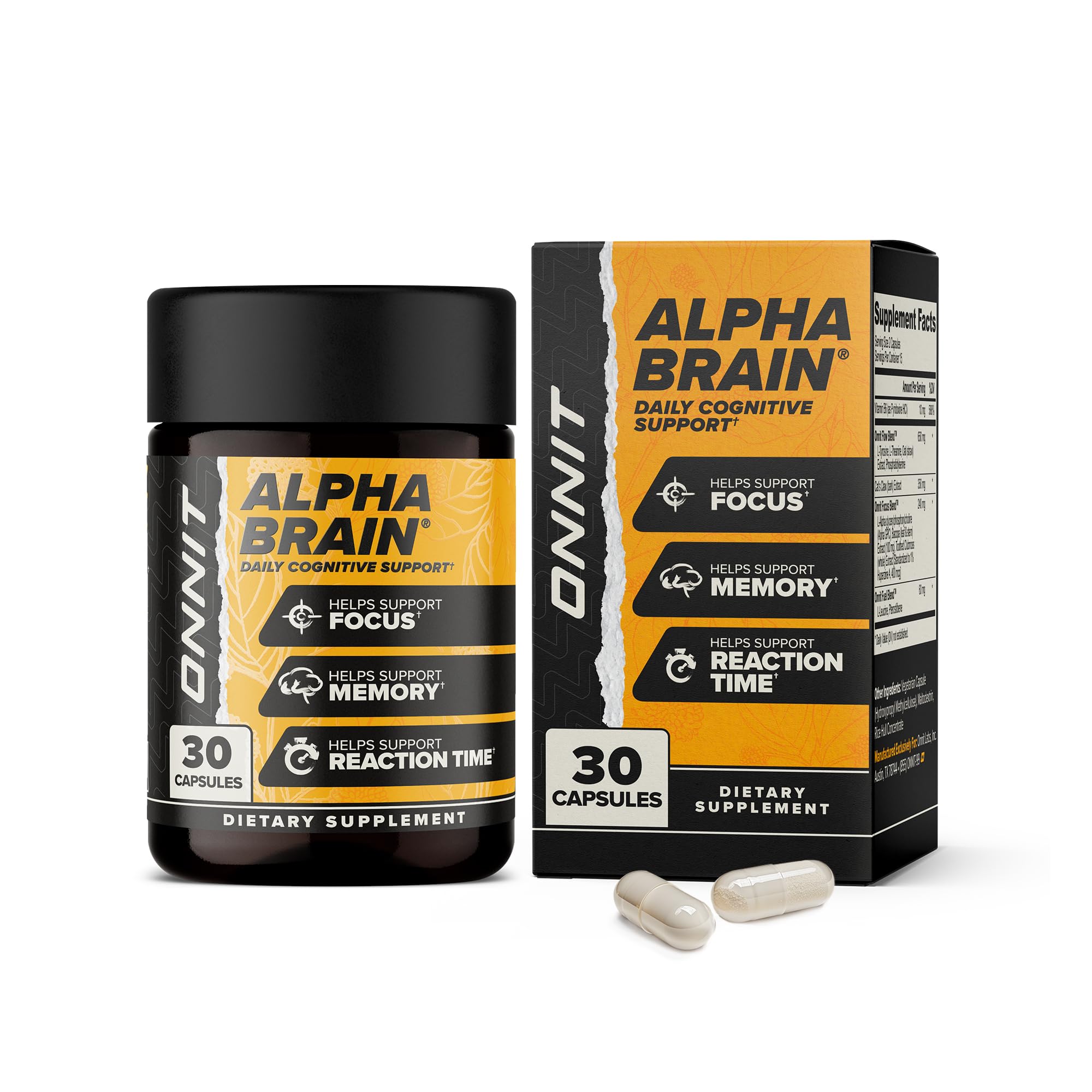 ONNIT Alpha Brain Nootropic Brain Supplement for Men and Women, IGEN Non-GMO Tested, Memory, Mental Clarity, Cognitive Support and Focus Capsules with L-Theanine and Vitamin B6, 30 Count ONNITAu supplements