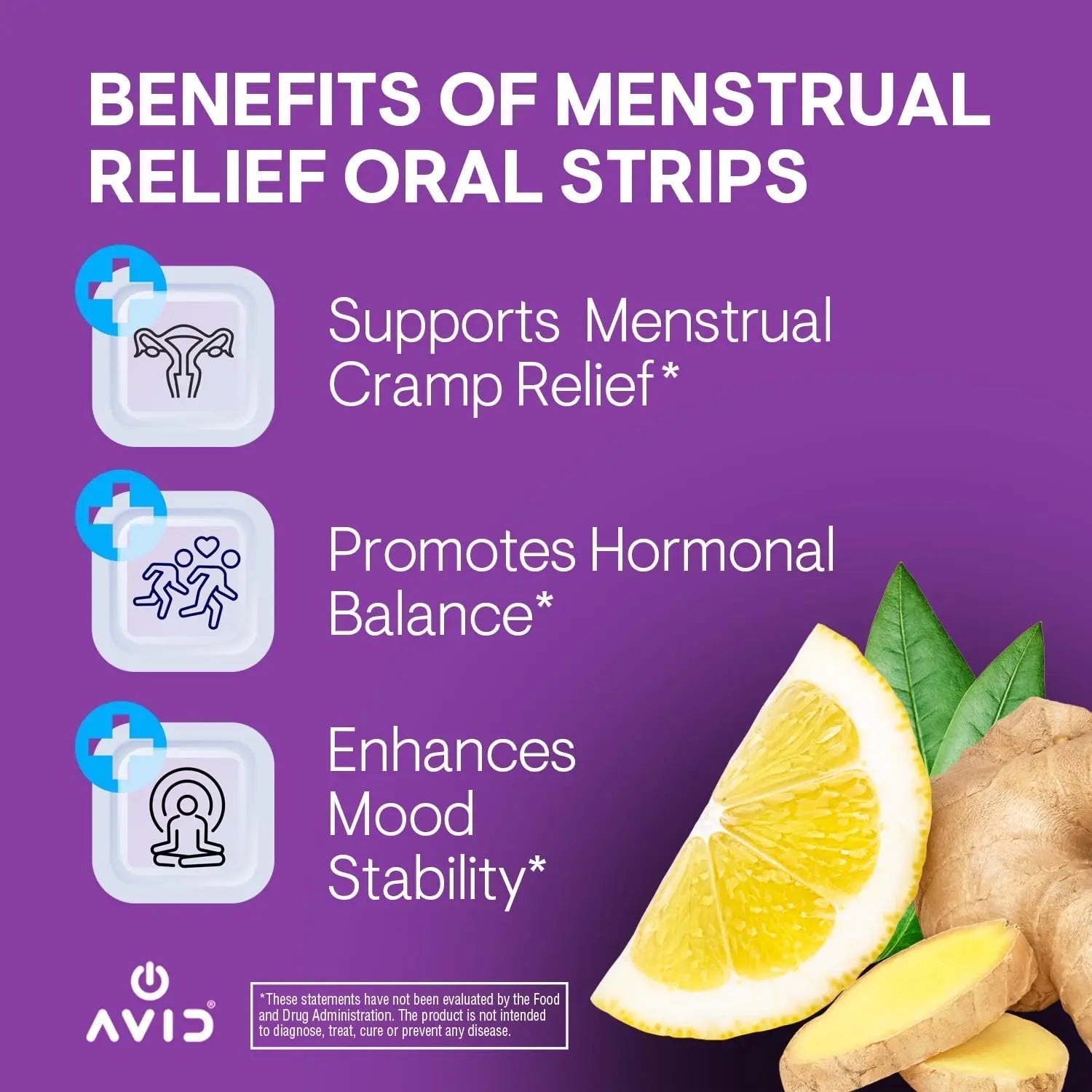 AVID Playboy - Menstrual Relief PMS Oral Strips (30 Edible Strips) Fast Dissolving PMS Cramp Relief & Hormonal Balance Strips for Women - Lemon Ginger Flavored Multi-Benefit PMS Supplement for Women AvidAu supplements